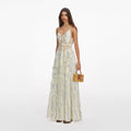 Yellow Metallic Chiffon Maxi Dress