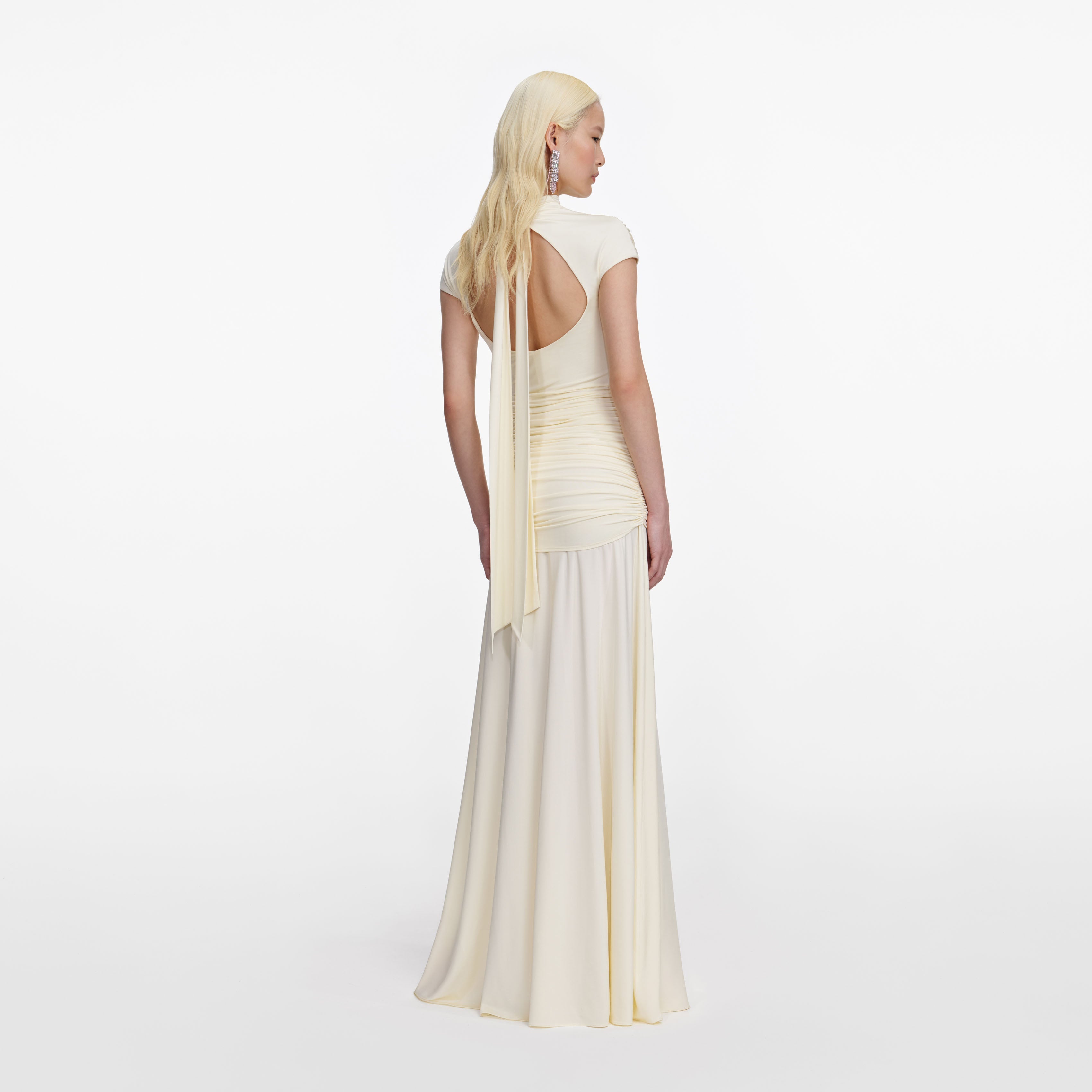 Yellow Jersey Draped Maxi Dress