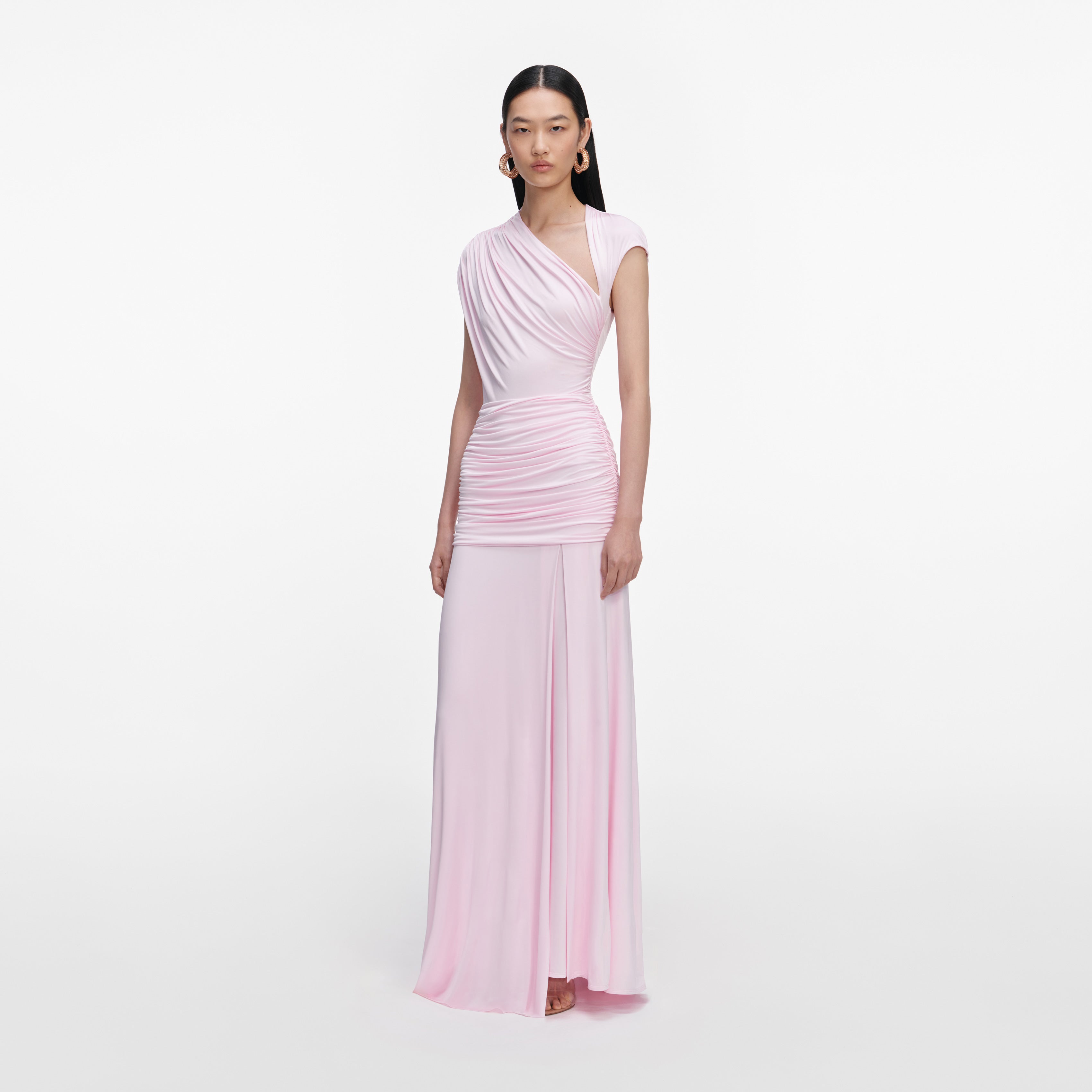 Pink Jersey Draped Maxi Dress