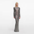 Grey Rhinestone Long Sleeve Maxi Dress