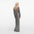 Grey Rhinestone Long Sleeve Maxi Dress
