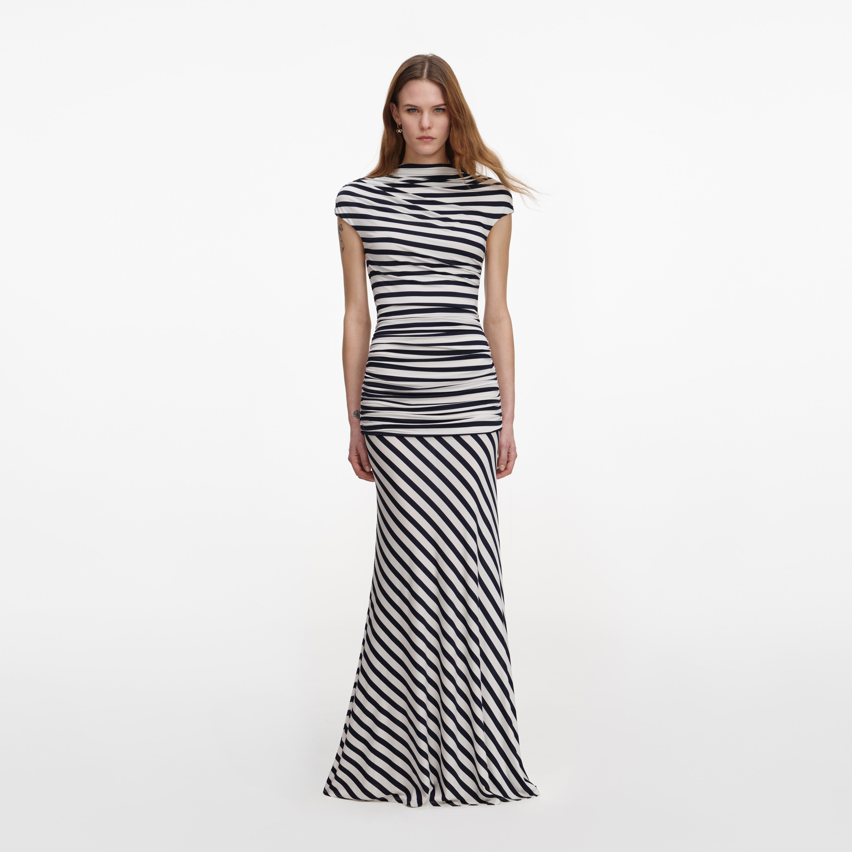 Navy Stripe Jersey Maxi Dress