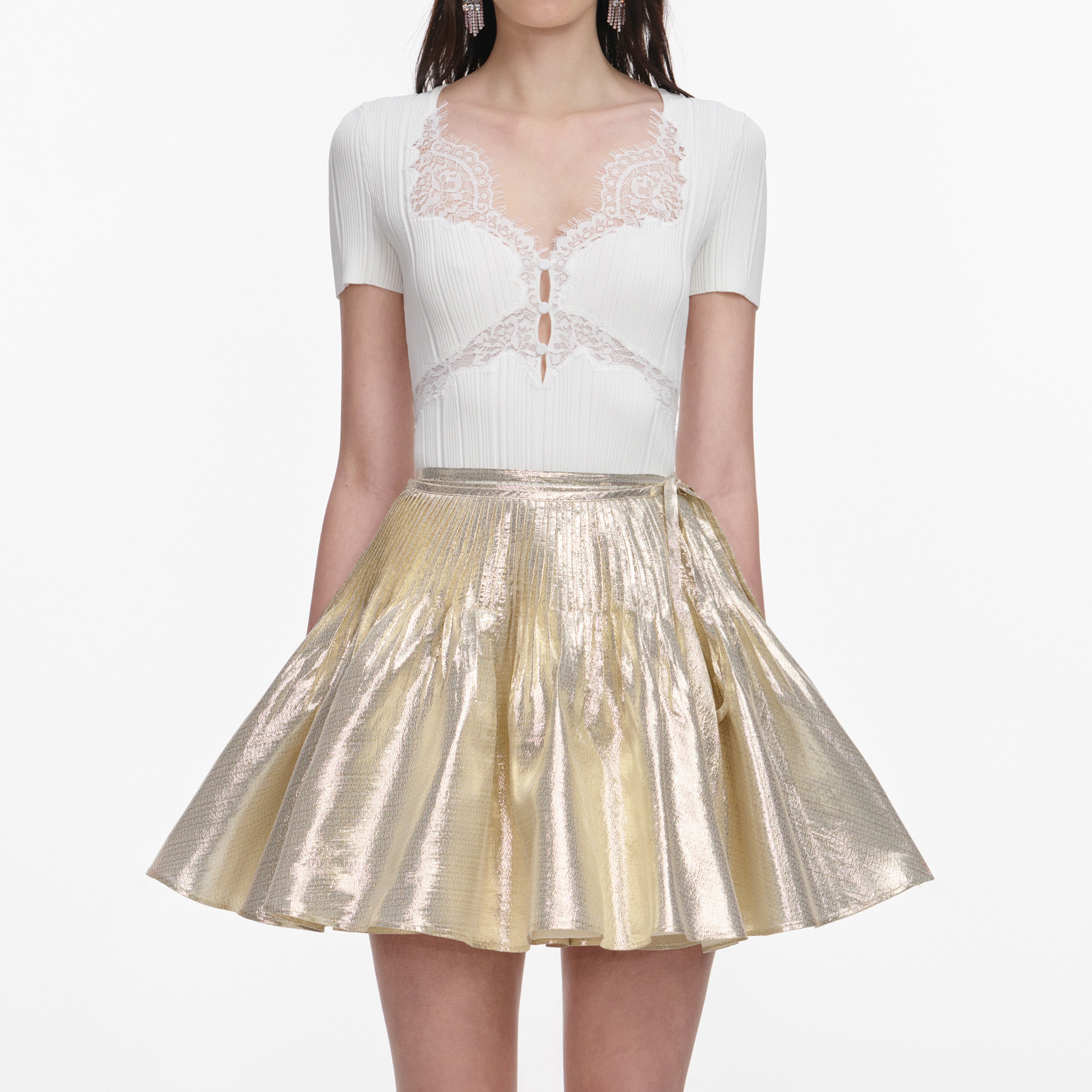 White Lace Trim Knit Top