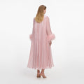Pink Metallic Chiffon Feather Midi Dress