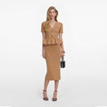 Camel Knit Peplum Midi Dress