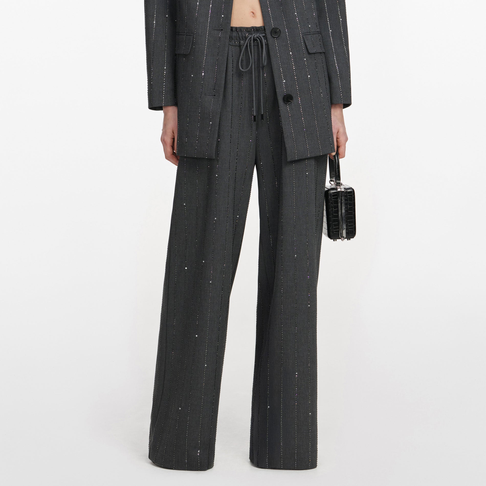 Grey Rhinestone Pinstripe Trousers