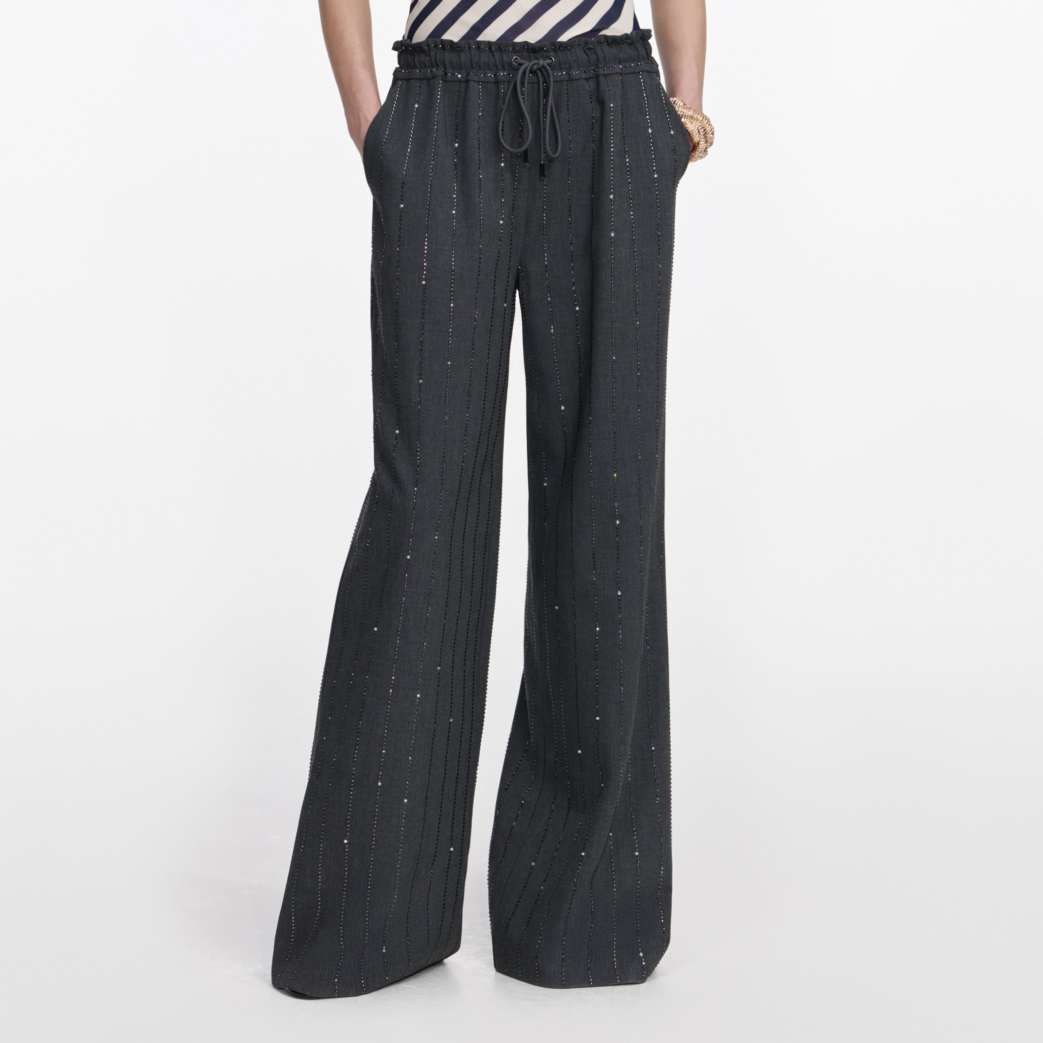Grey Rhinestone Pinstripe Trousers