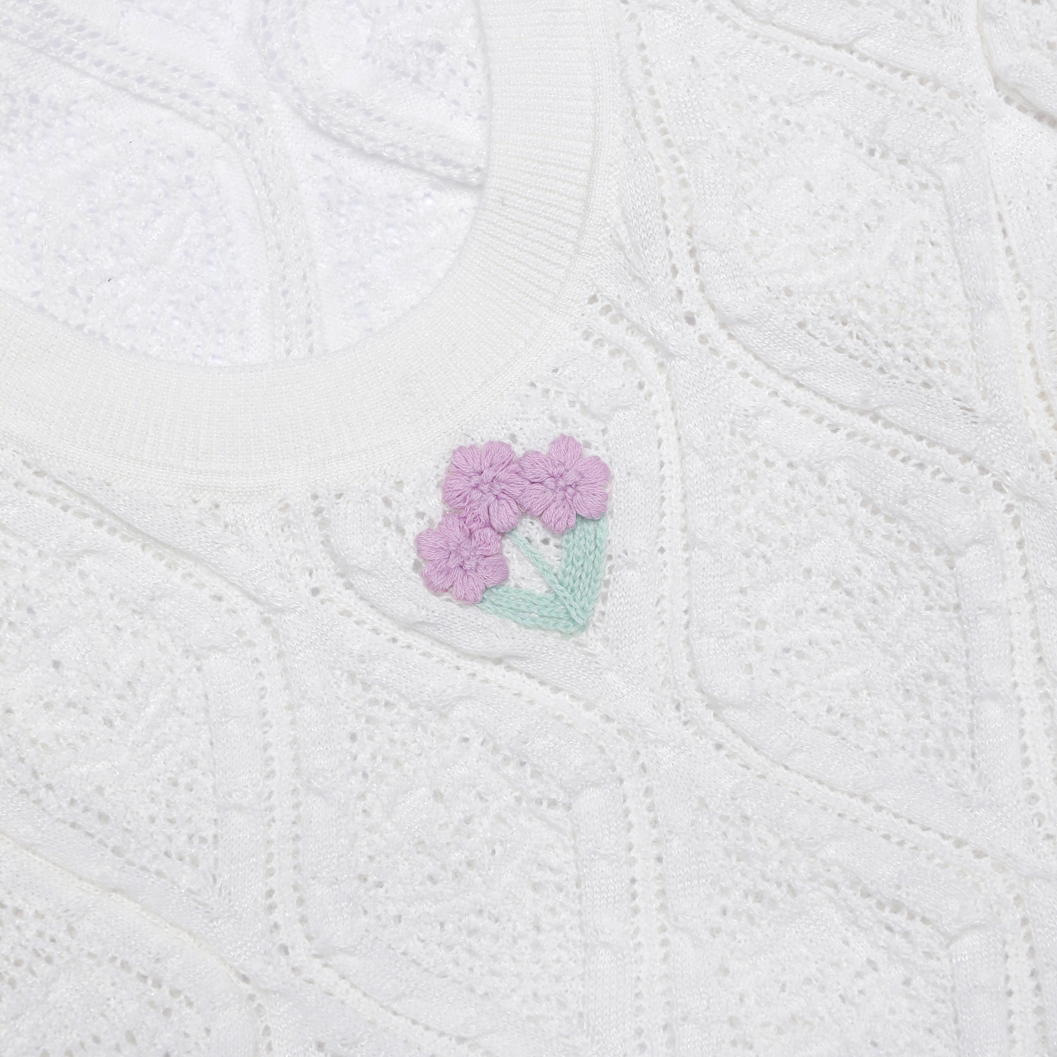 White Pointelle Embroidered Knit Mini Dress