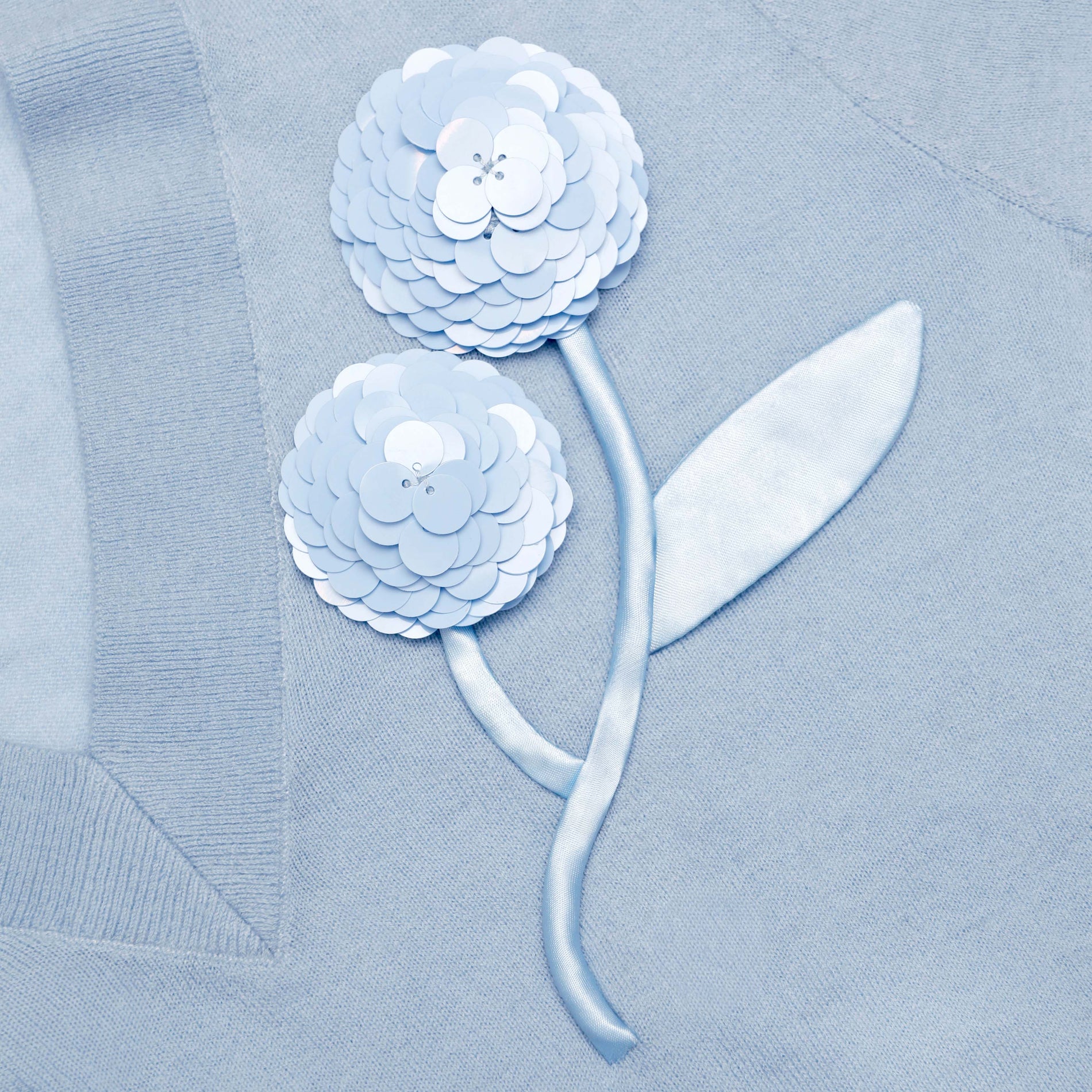 A close up of the fabric for the Blue Rose Wool Jumper