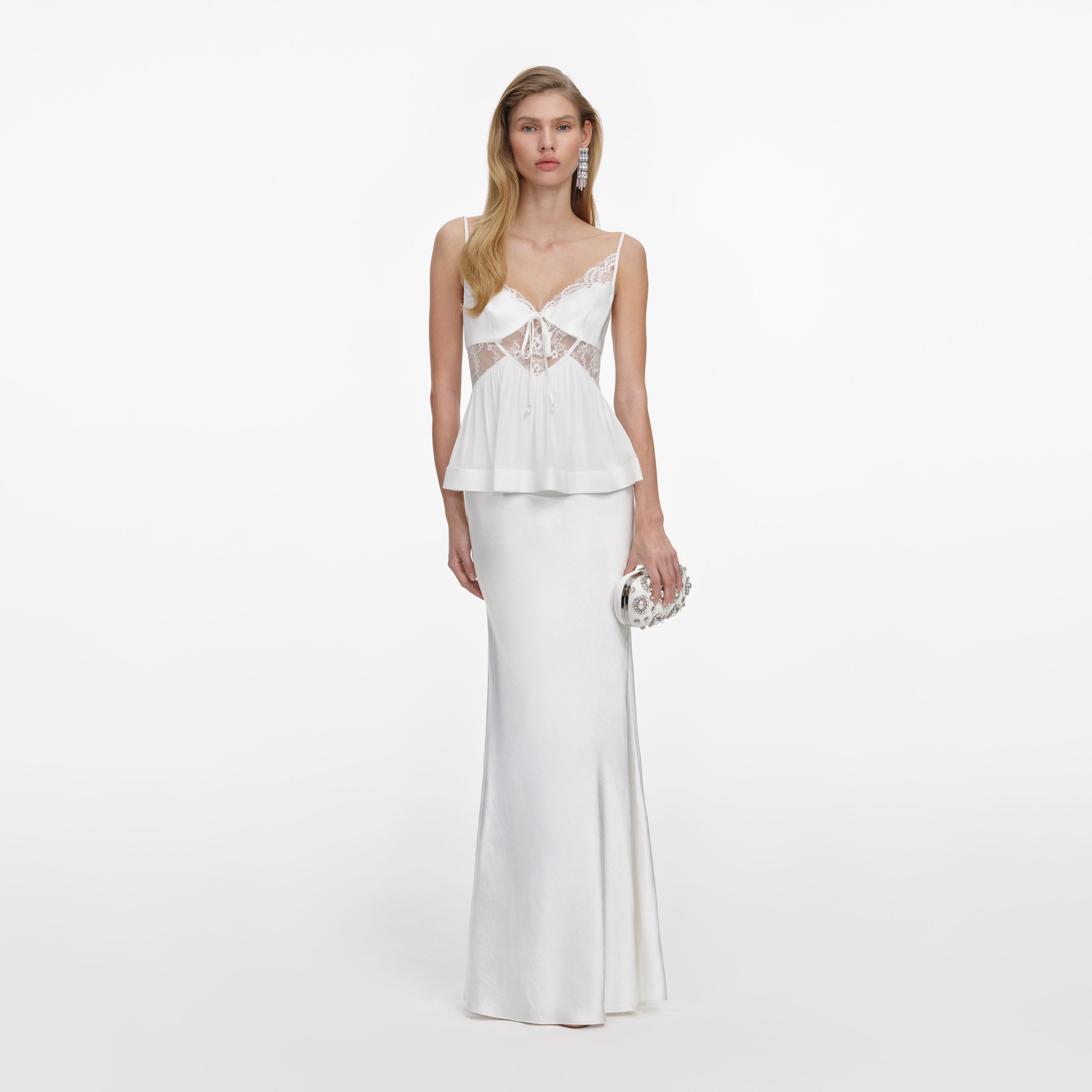 White Georgette Satin Maxi Dress