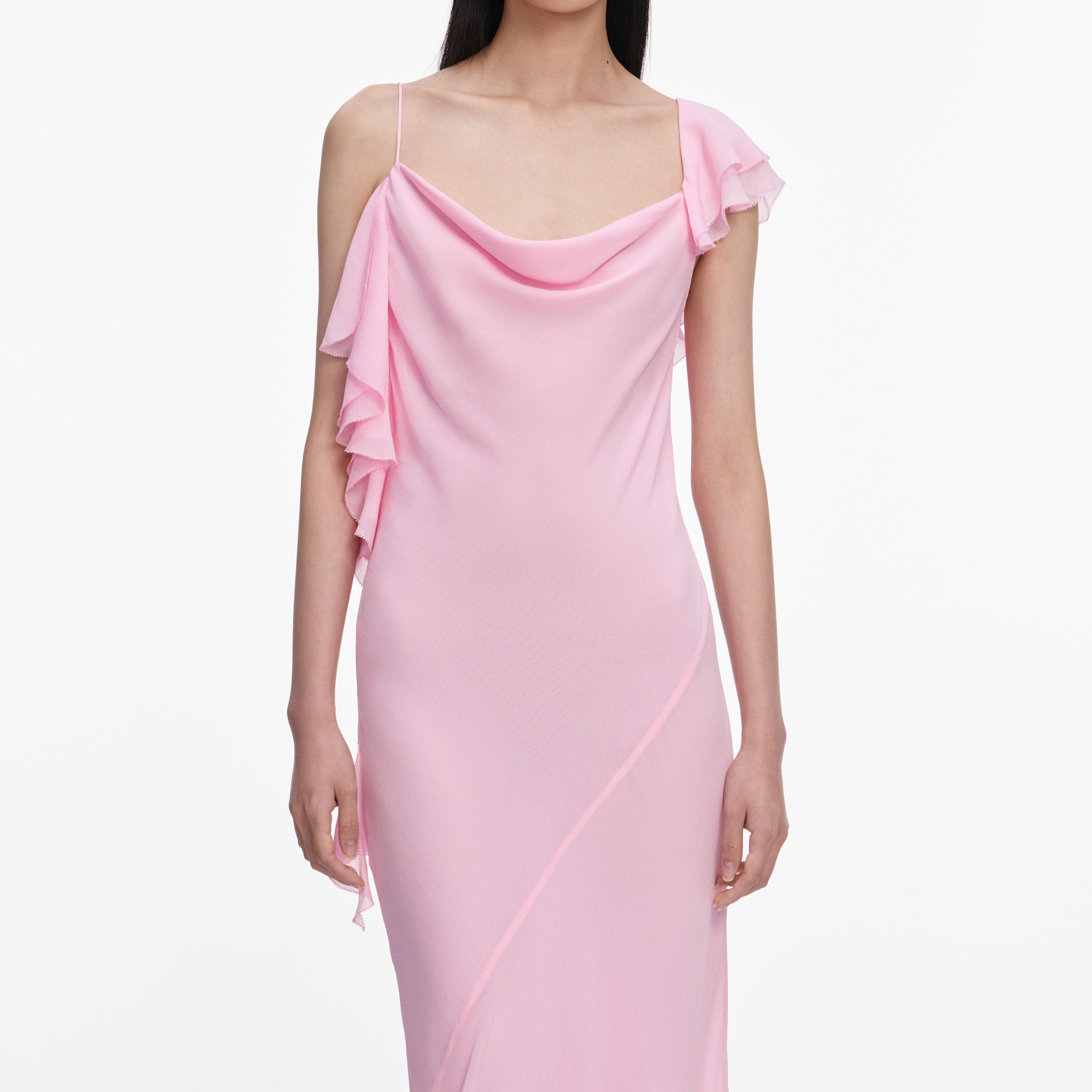 Pink Georgette Frill Maxi Dress