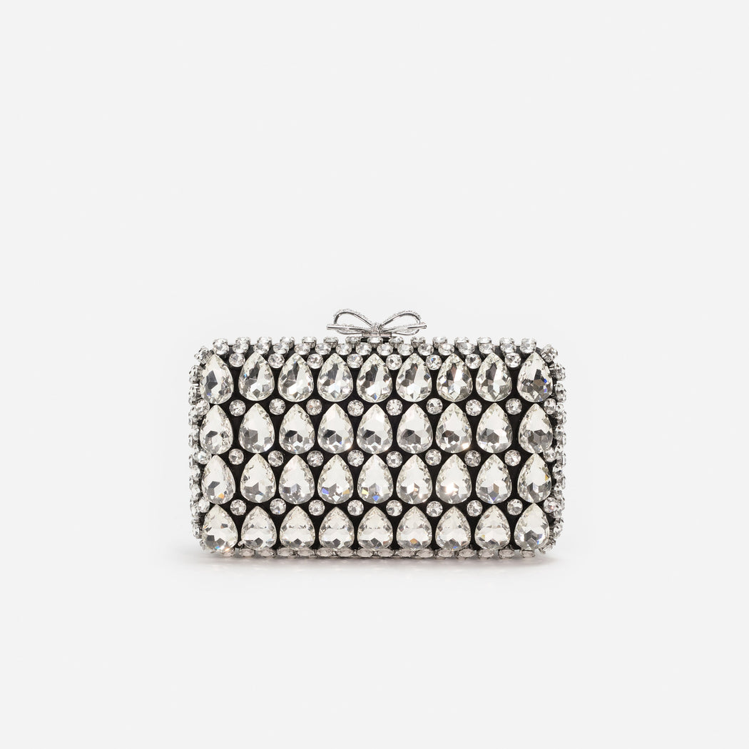 Black Satin Crystal Clutch Bag