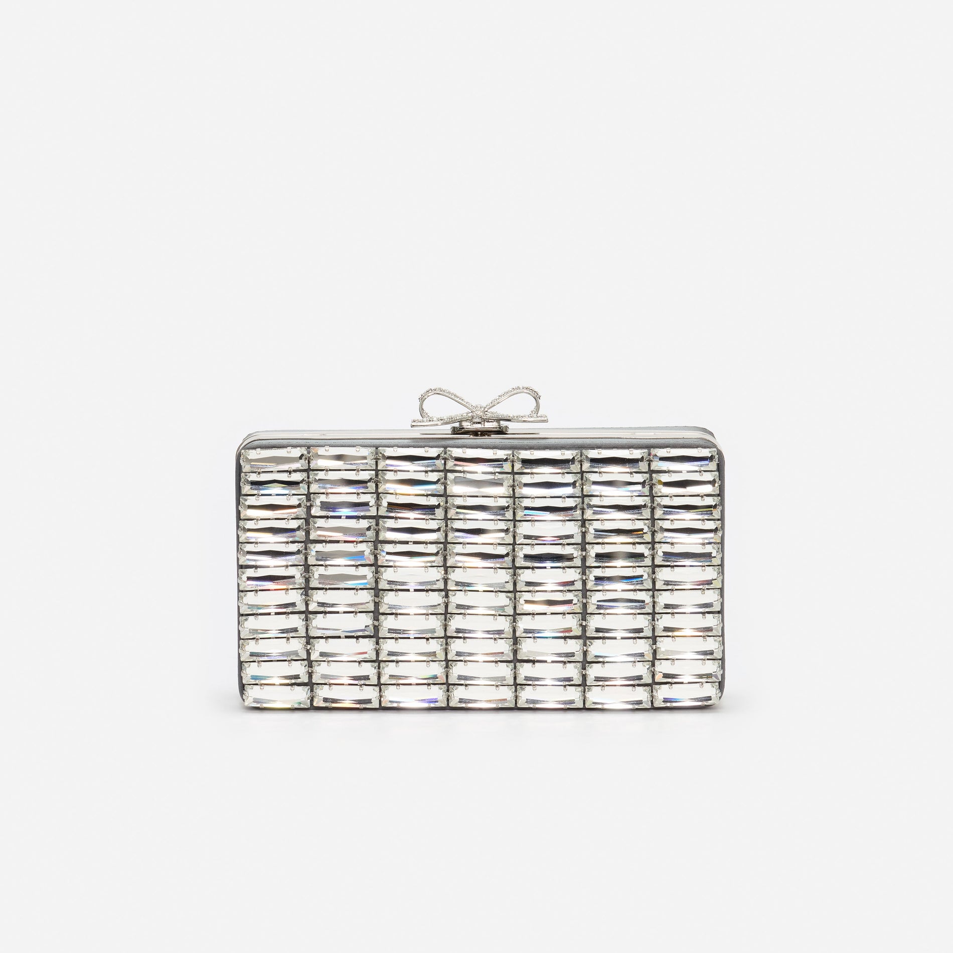 Grey Satin Crystal Clutch Bag
