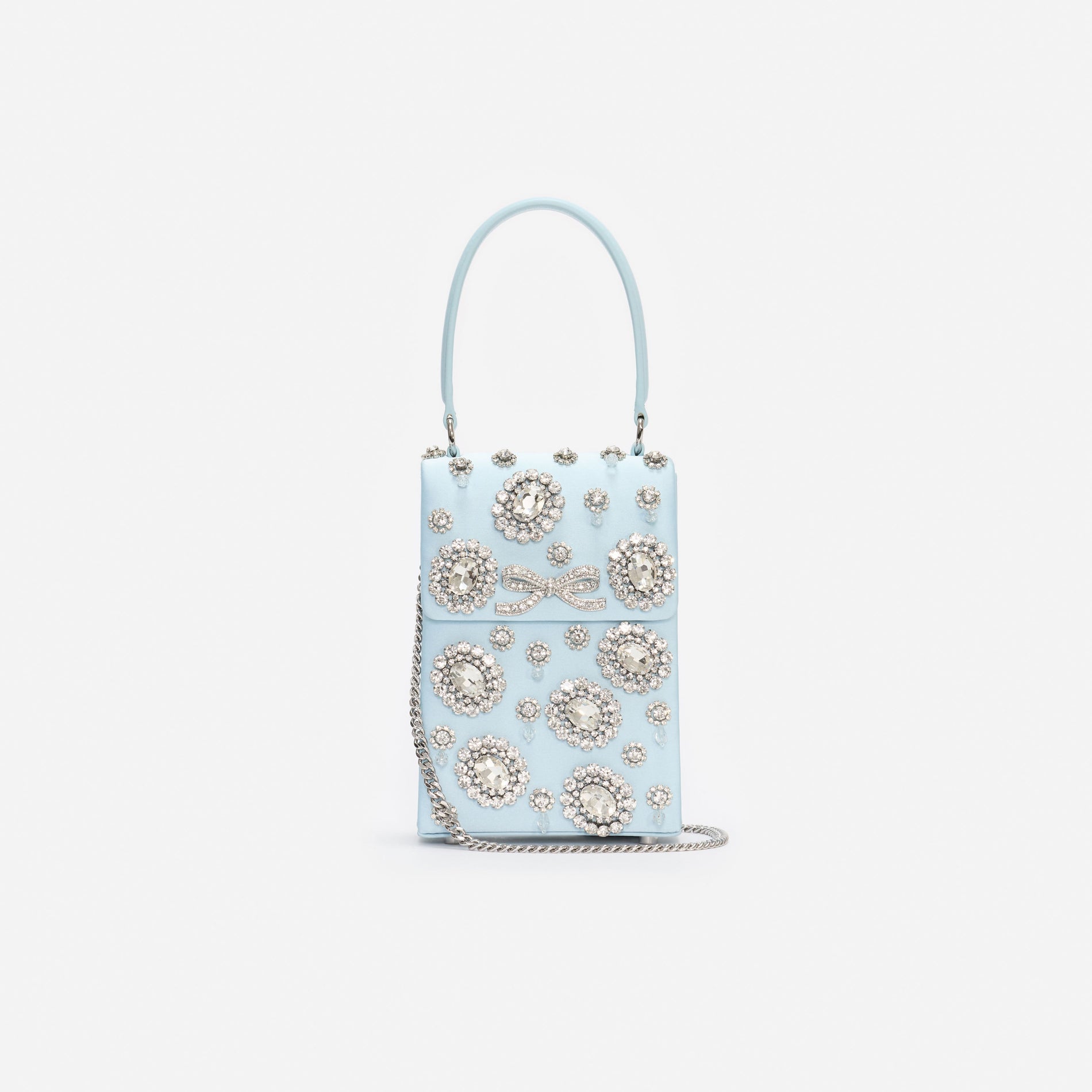 Blue Satin Crystal Mini Bow Bag