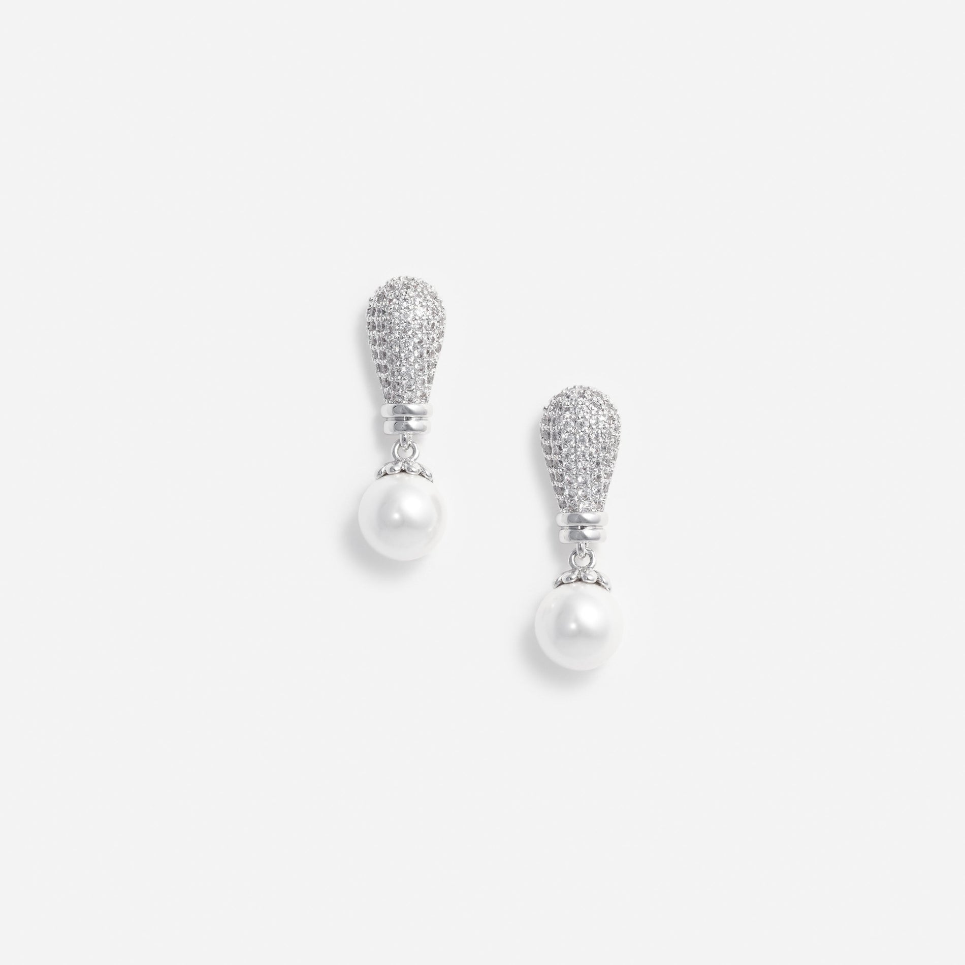 Silver Crystal Pearl Drop Earrings