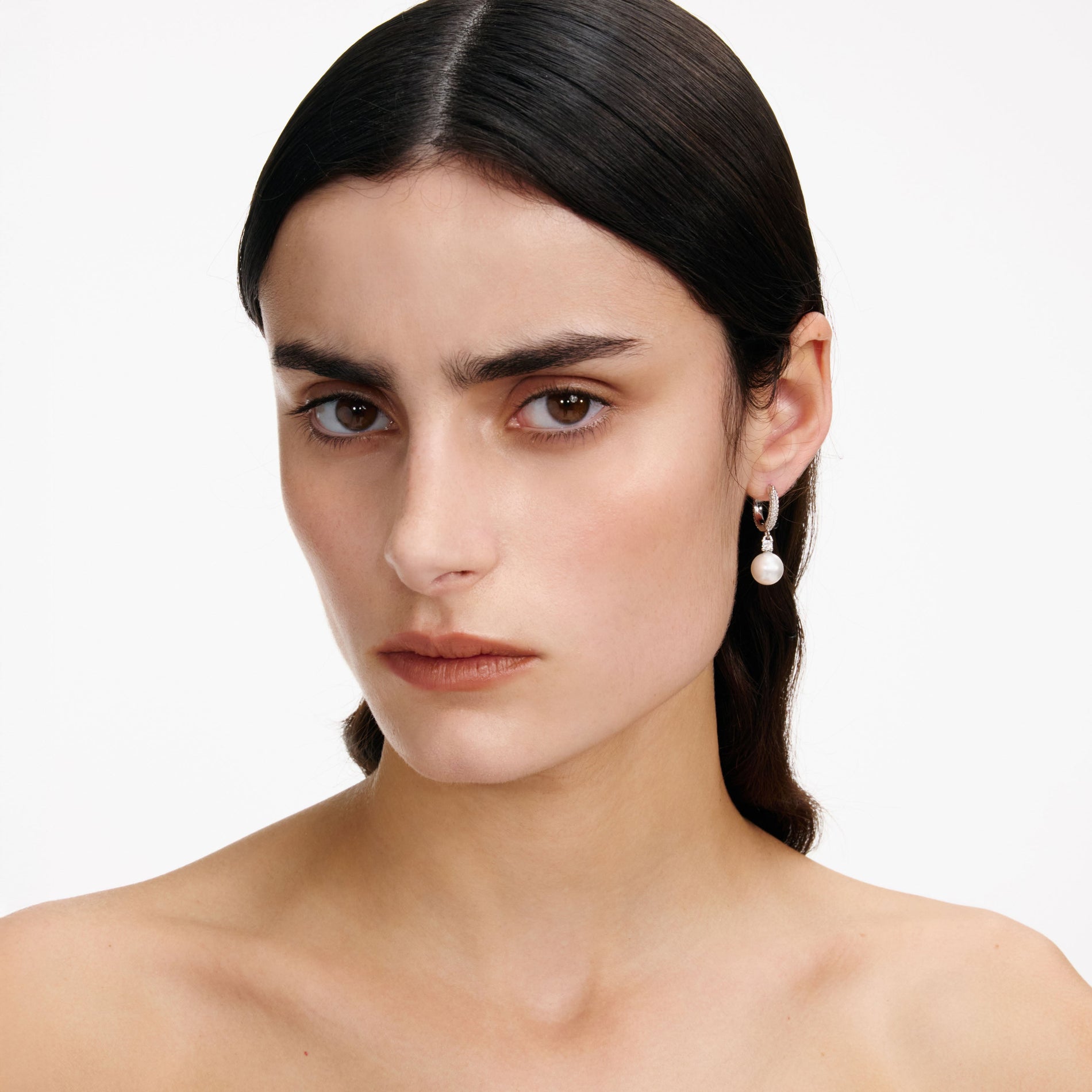 Crystal Pearl Drop Hoop Earrings