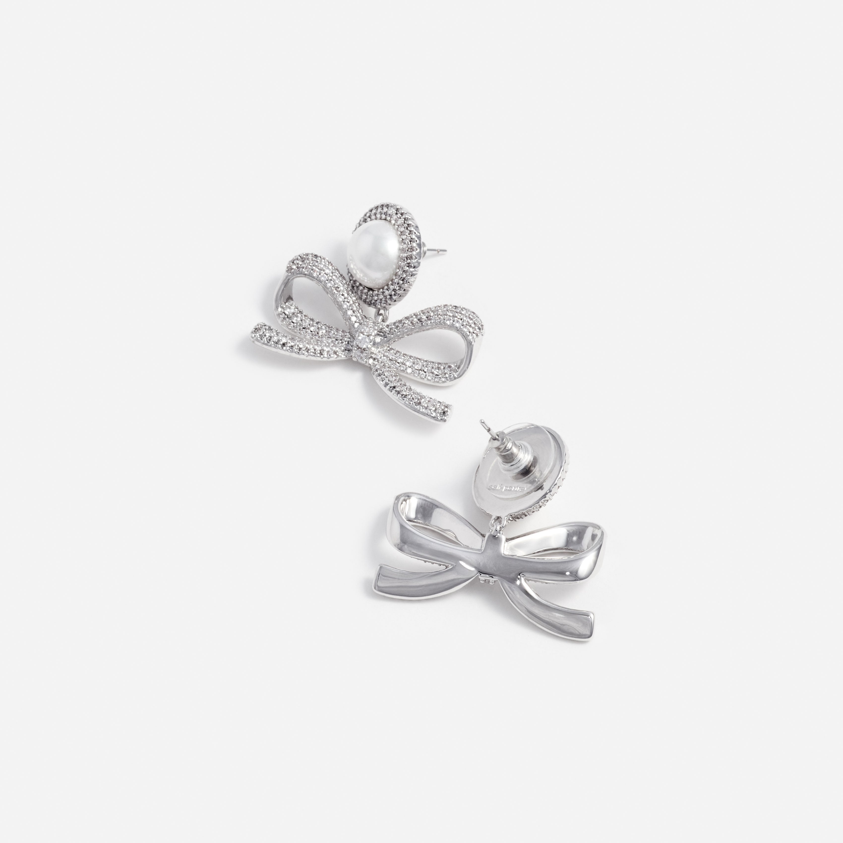 Silver Pearl Bow Drop Earrings