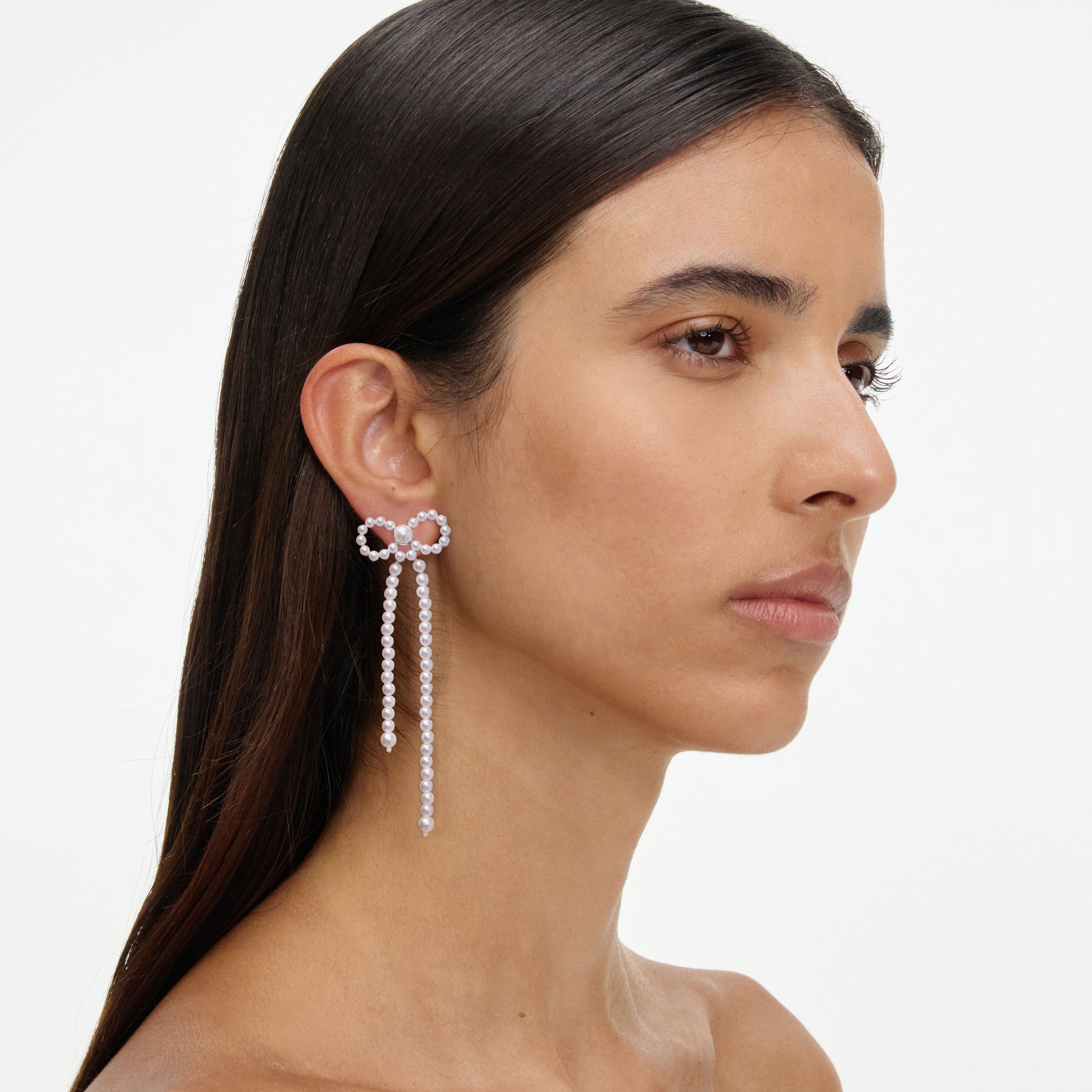 Pearl Bow Dangle Earrings