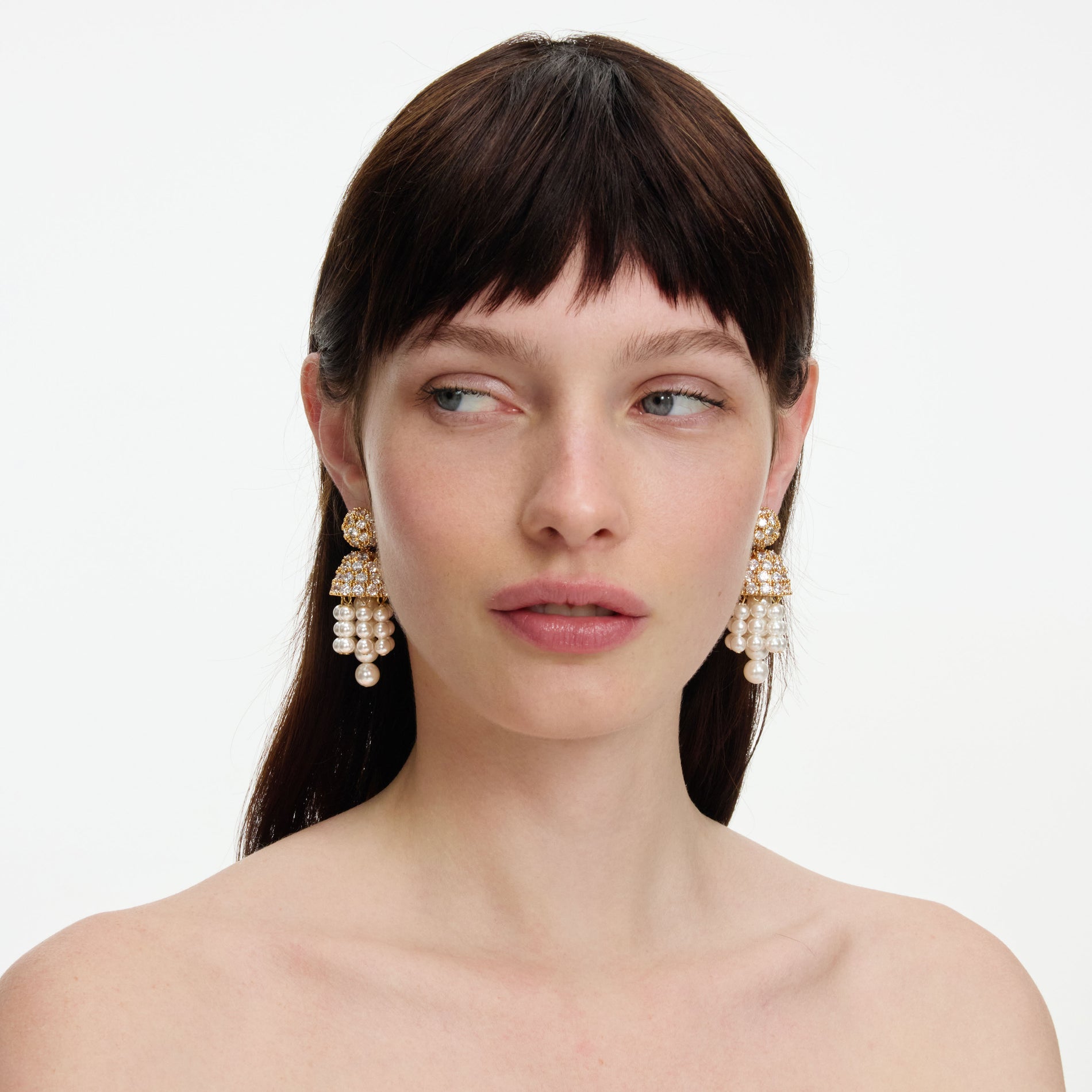 Gold Crystal Cluster Pearl Drop Earrings