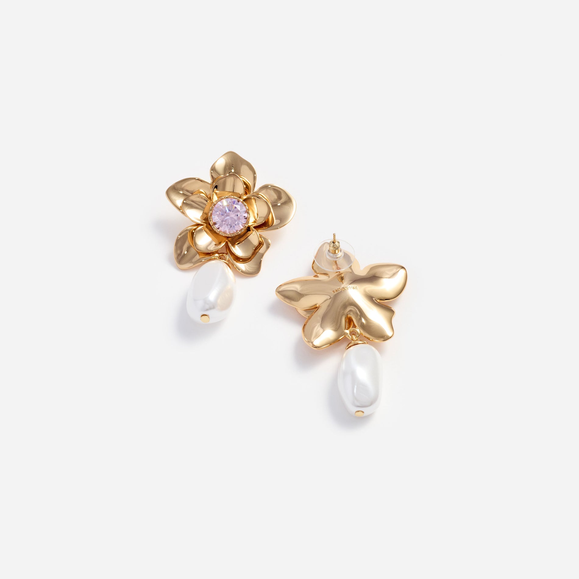 Gold Flower Pink Crystal Earrings