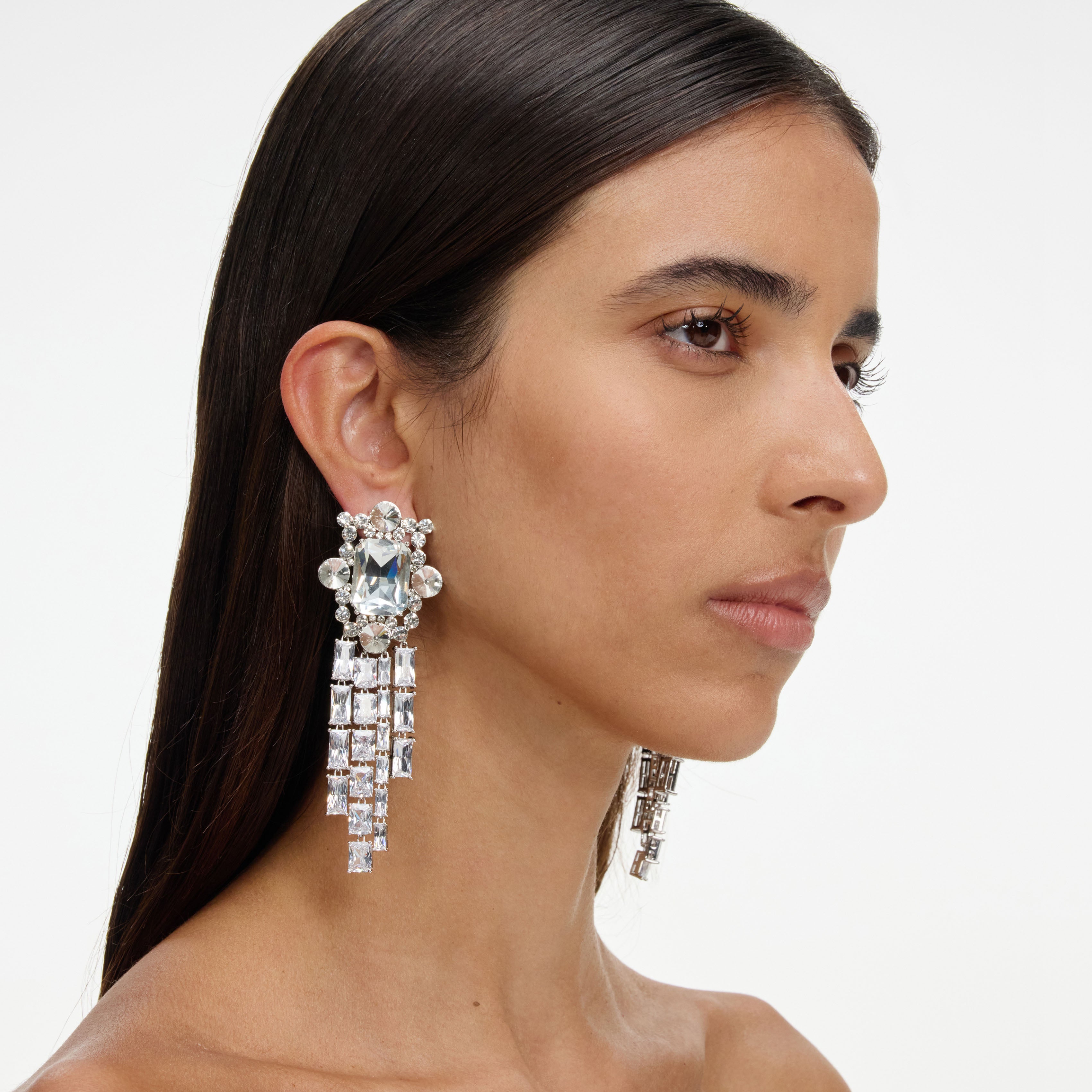 Silver Crystal Cluster Dangle Earrings