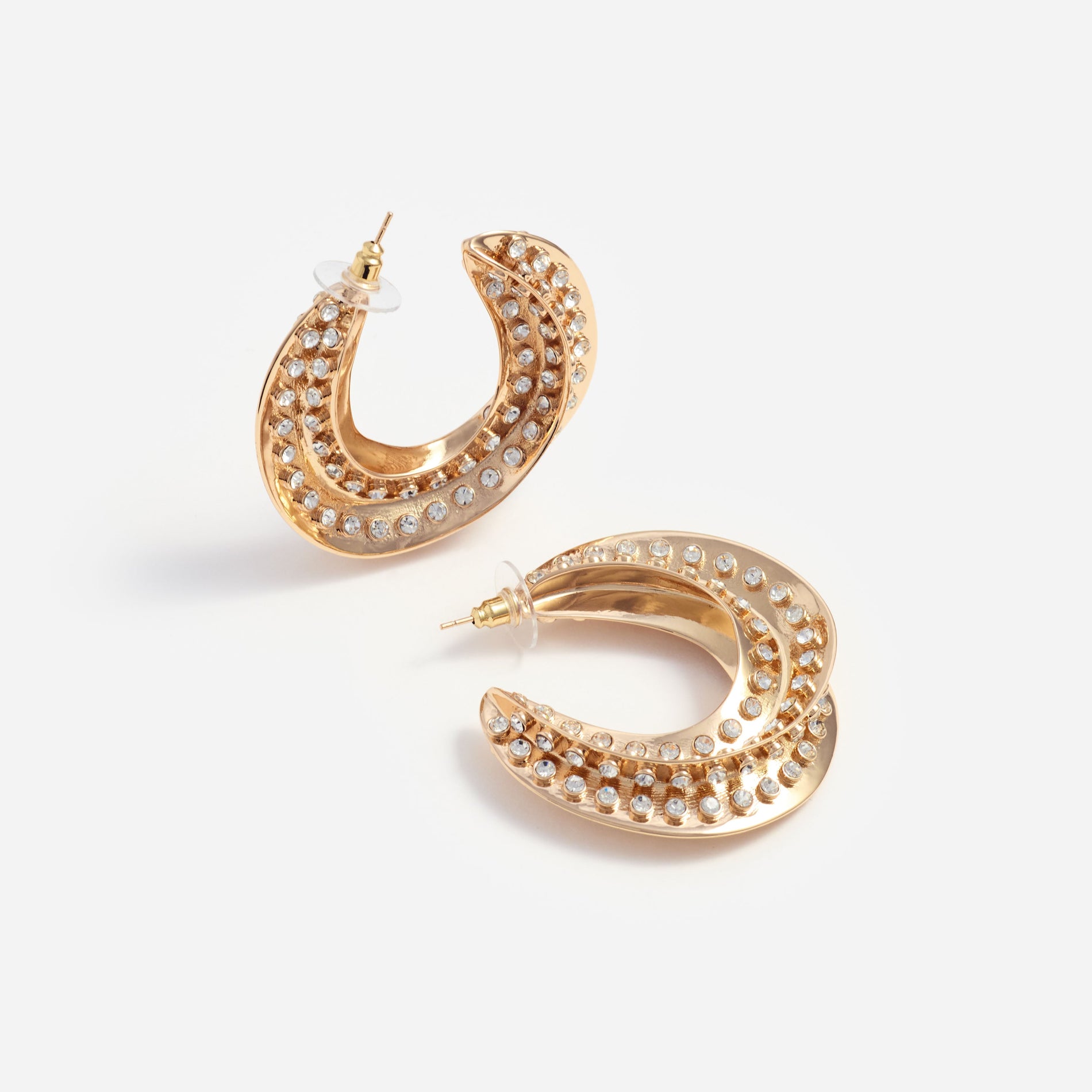 Crystal Gold Twisted Hoop Earrings