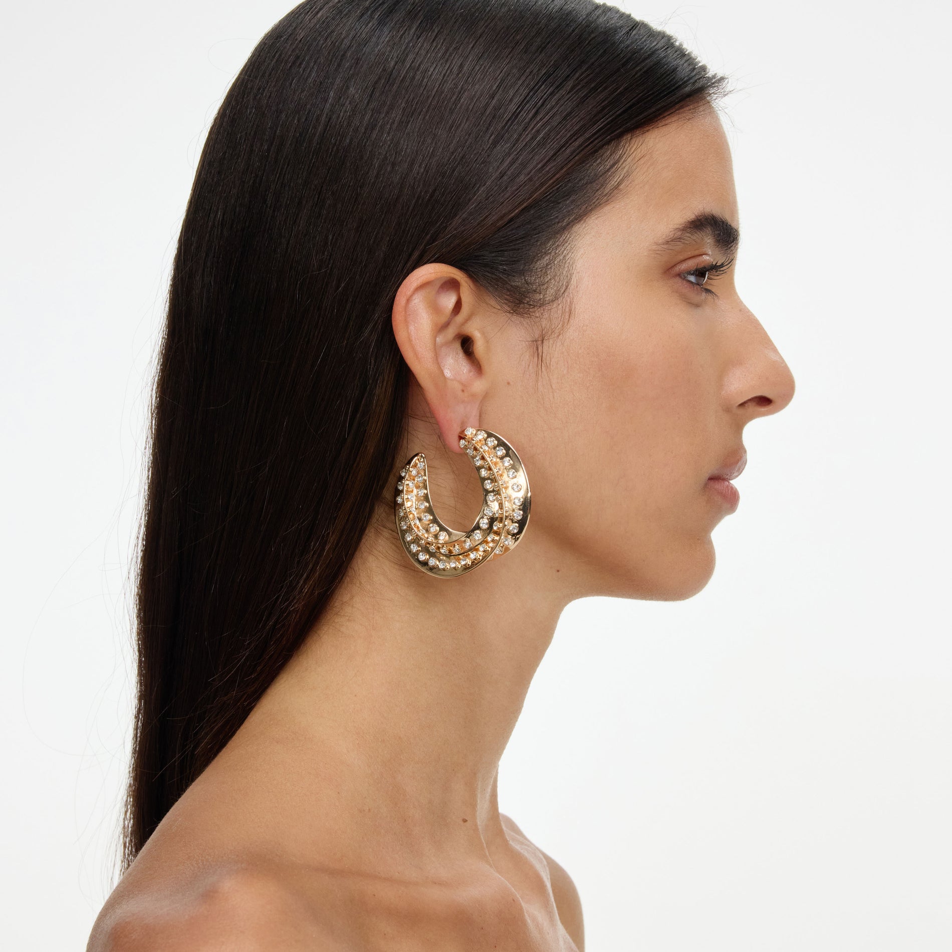Crystal Gold Twisted Hoop Earrings