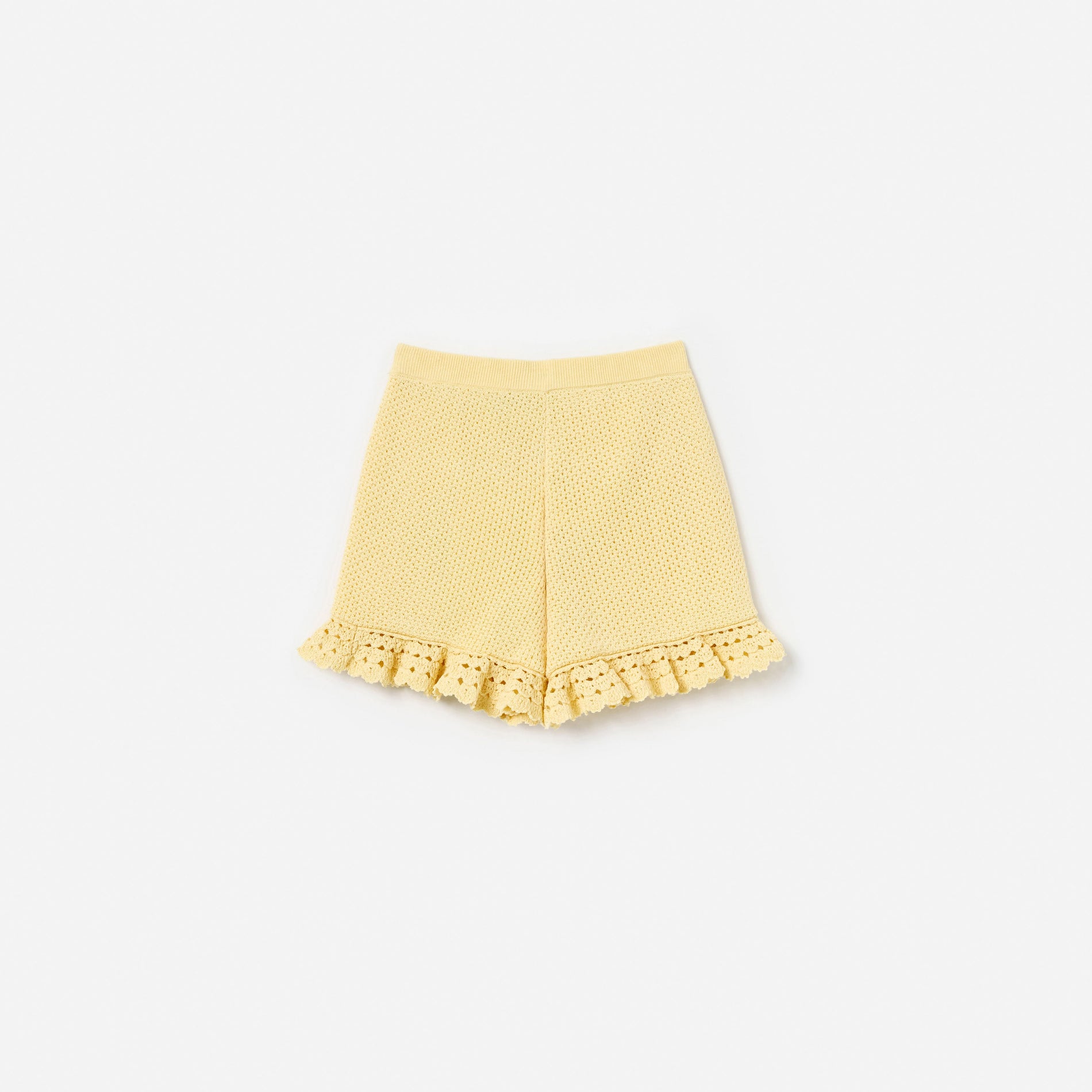 Yellow Pointelle Knit Shorts