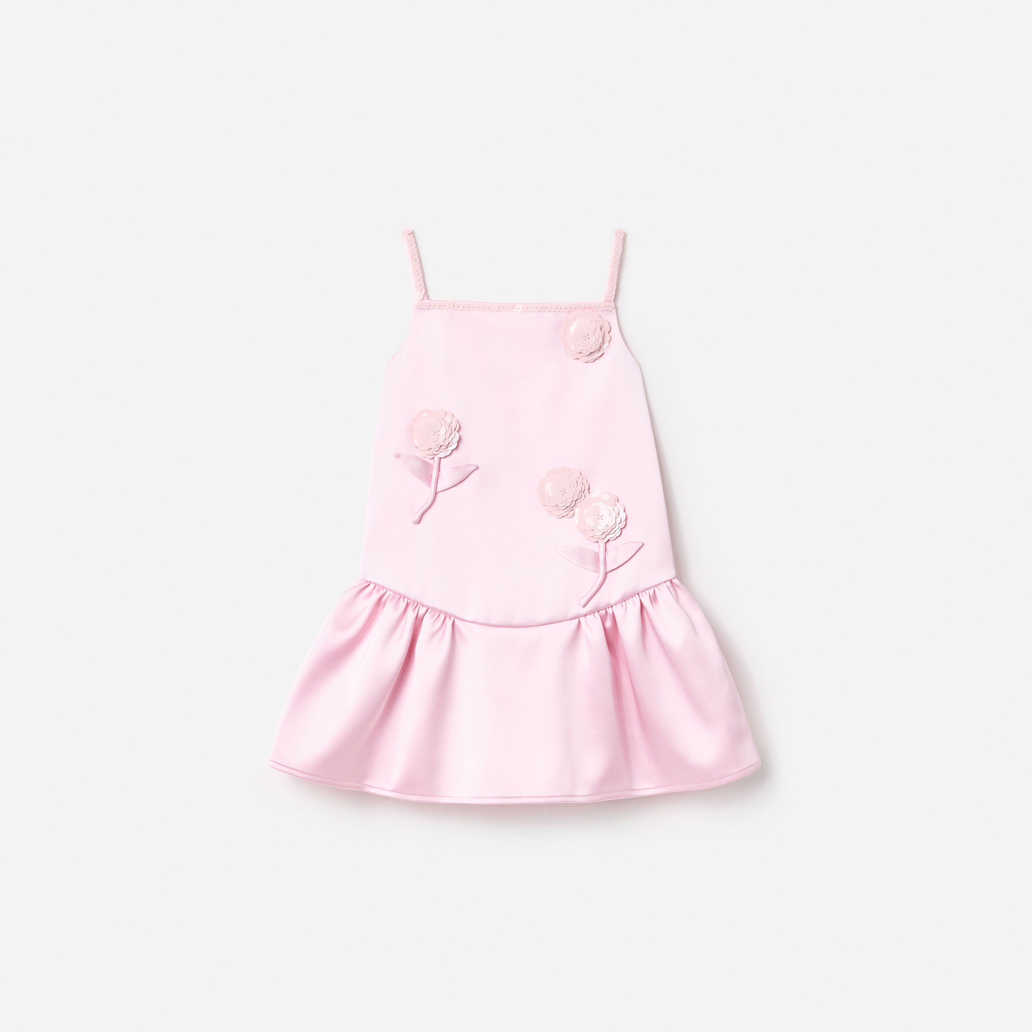 Pink Crepe Sequin Flower Dress
