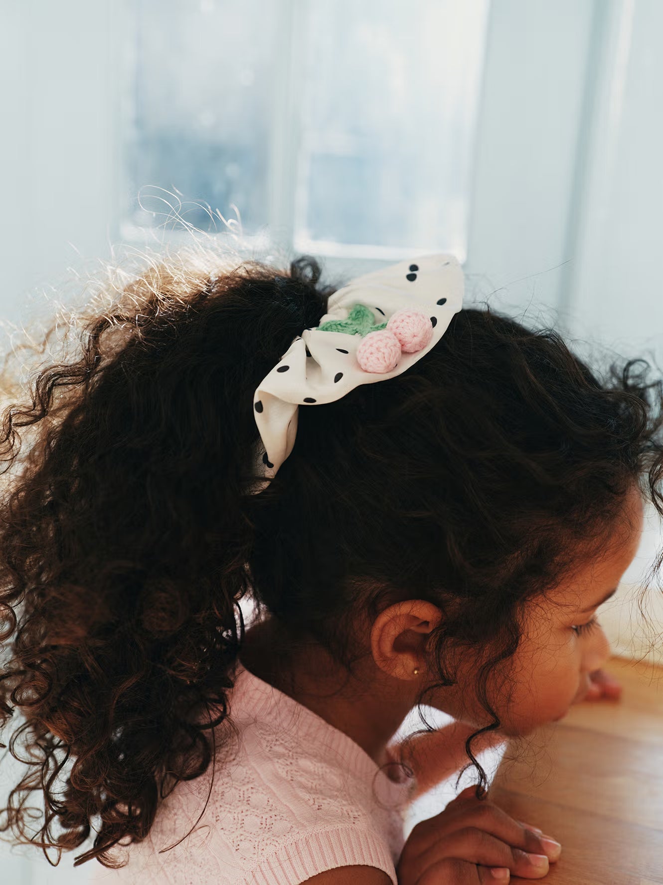 Cream Polka Dot Cherry Scrunchie