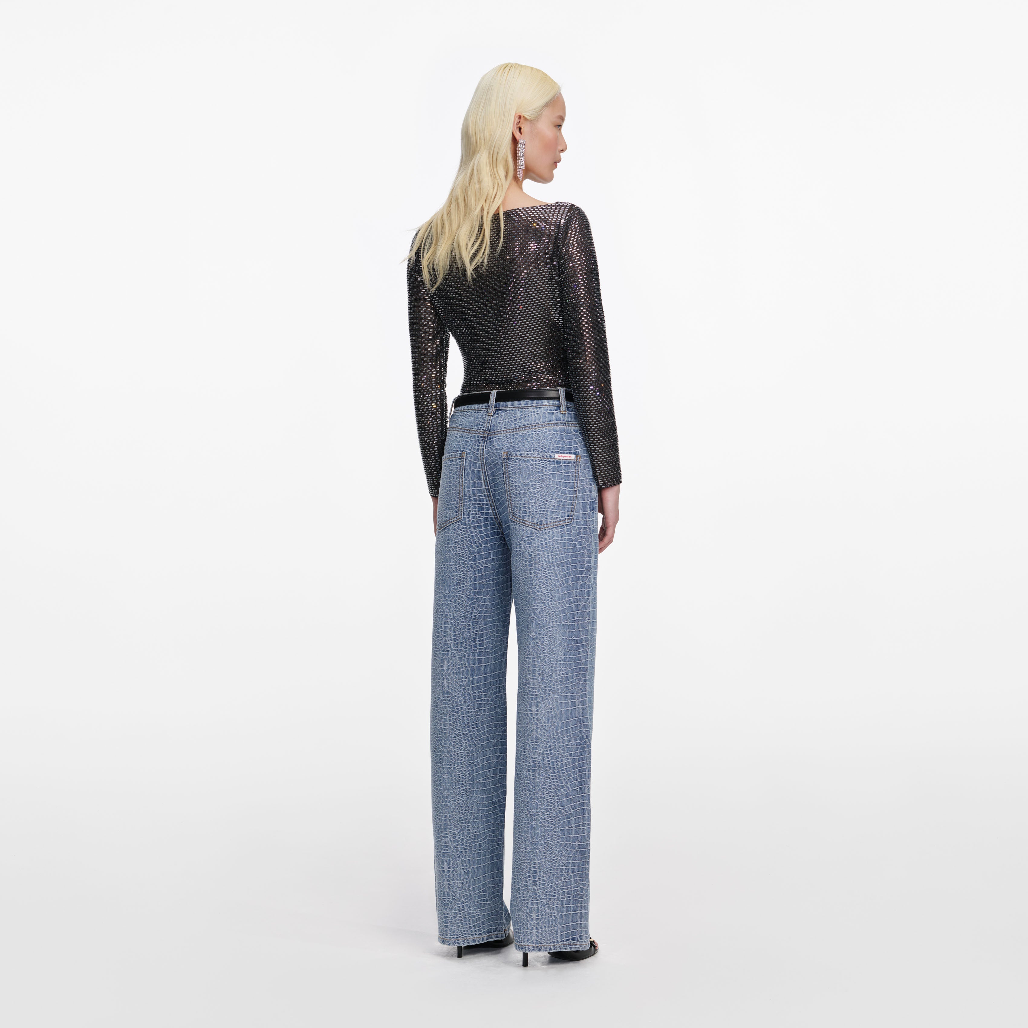 Croc Effect Straight Leg Jeans