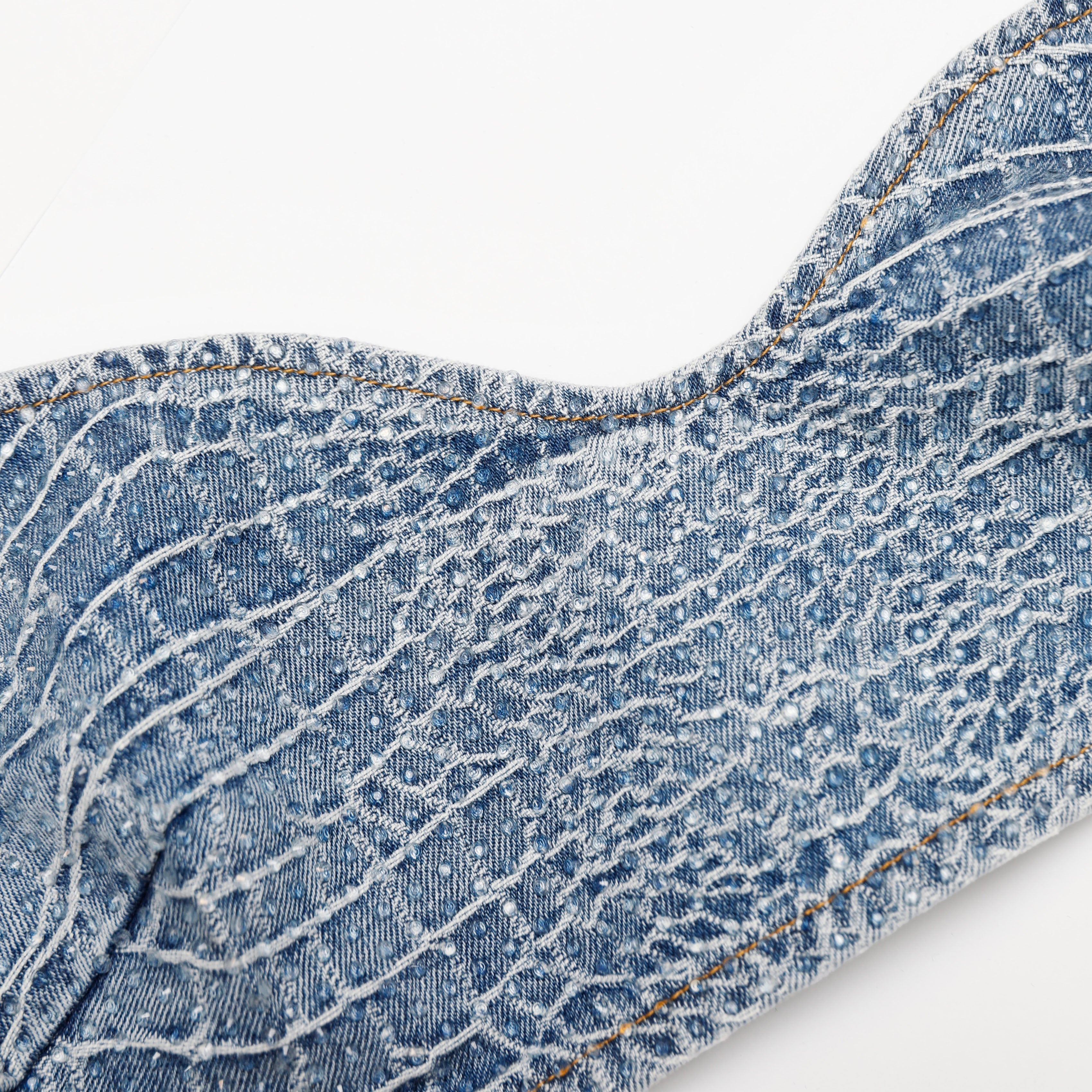 Rhinestone Croc Effect Denim Bralette