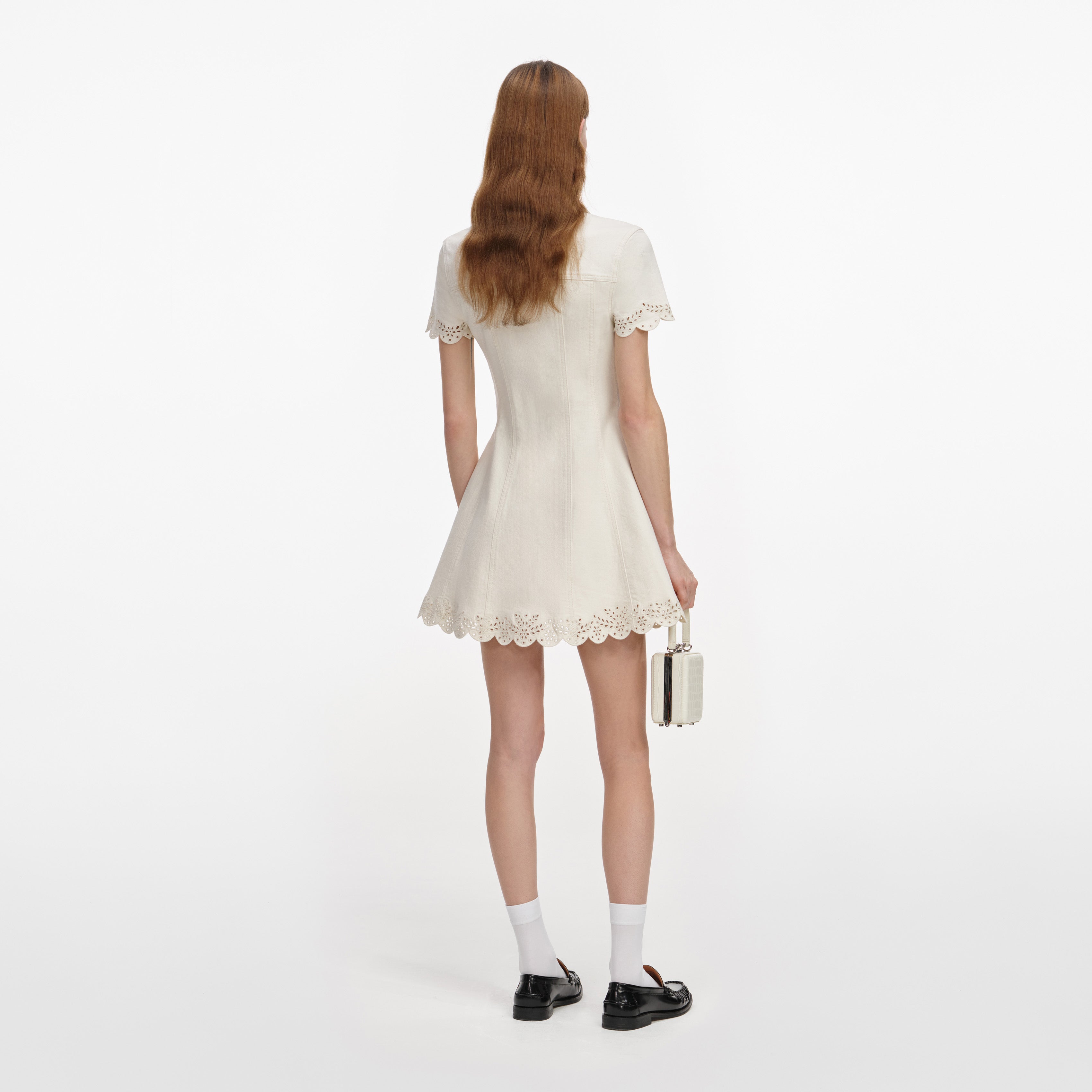 Cream Broderie Denim Mini Dress