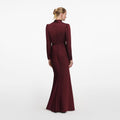 Burgundy Tie Neck Satin Maxi Dress