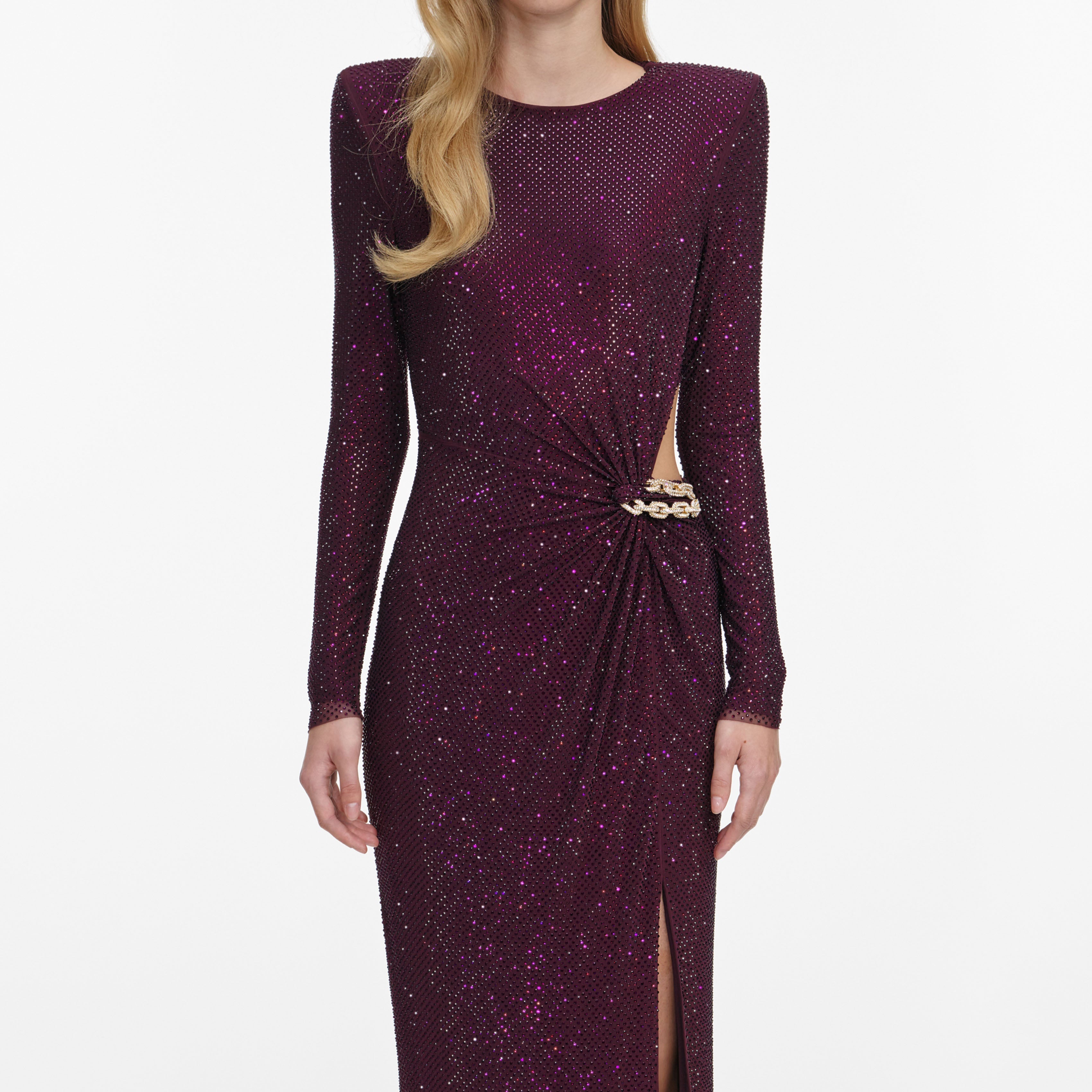 Burgundy Rhinestone Embellished Maxi Dress