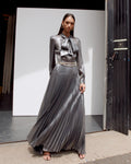 Grey Metallic Tie Neck Maxi Dress