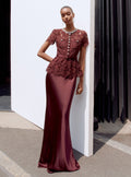 Burgundy Lace Satin Maxi Dress