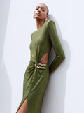 Olive Rhinestone Embellished Maxi Dress