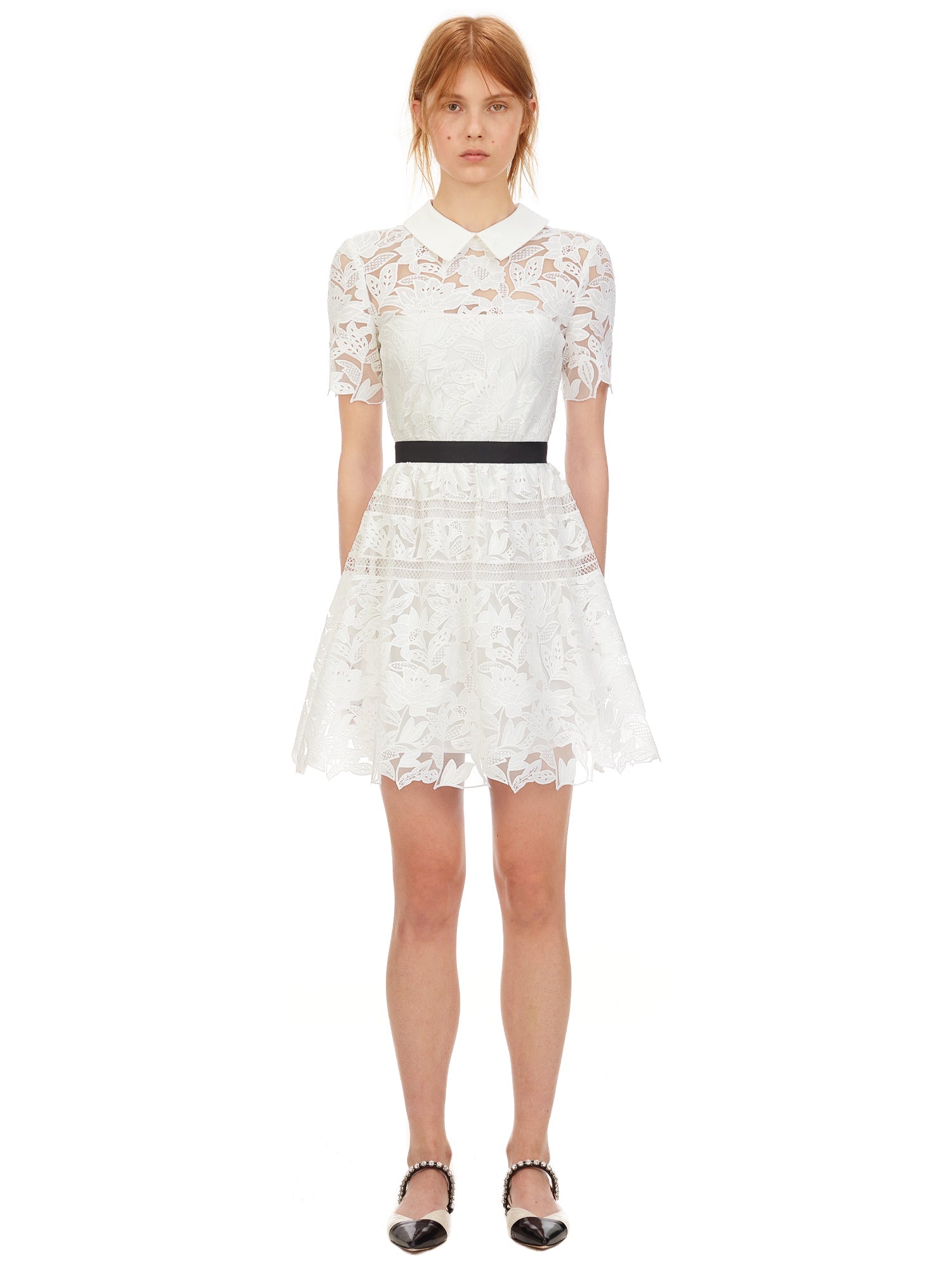 White Leaf Guipure Mini Dress