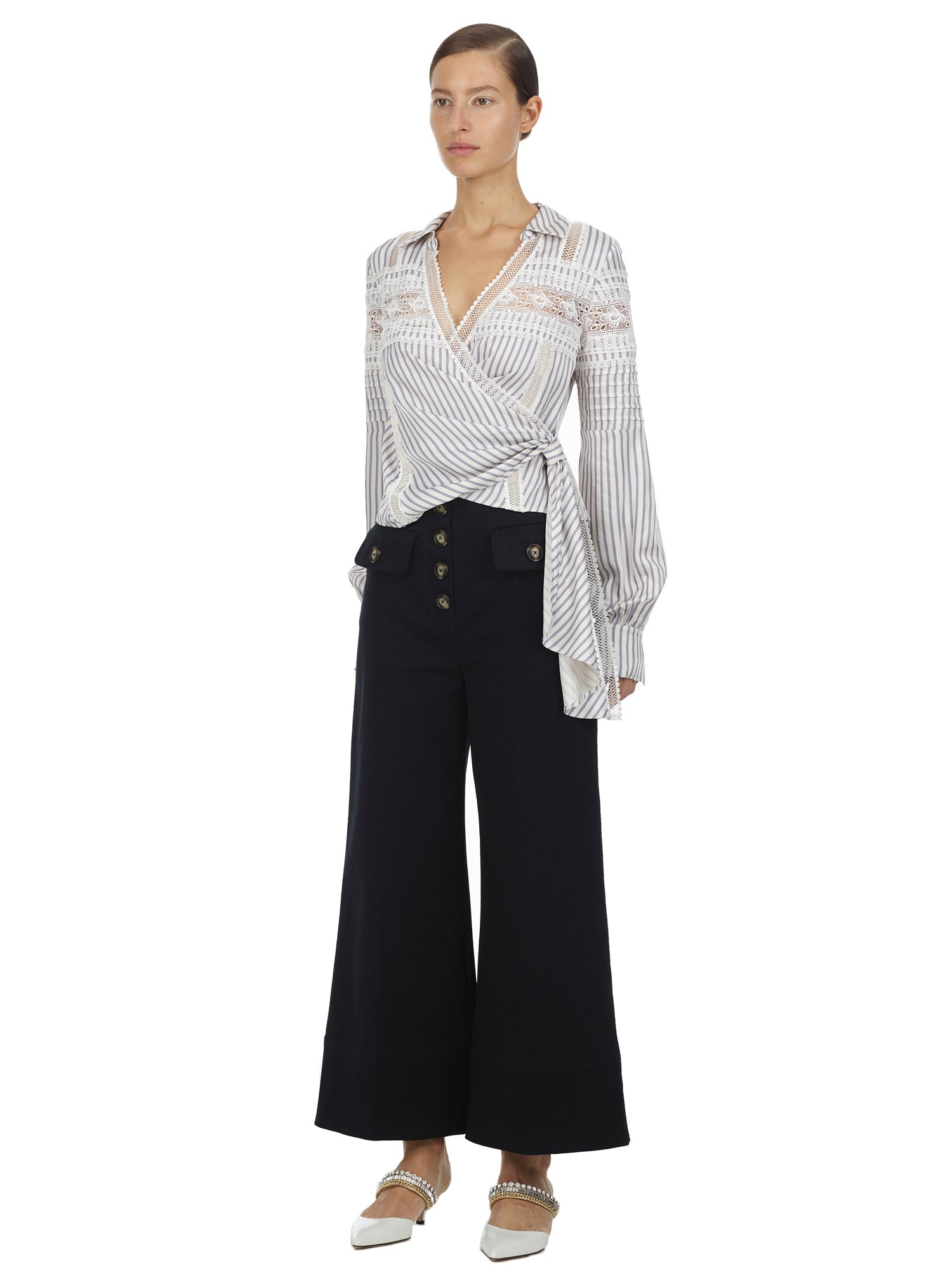 Blue Striped Wrap Top