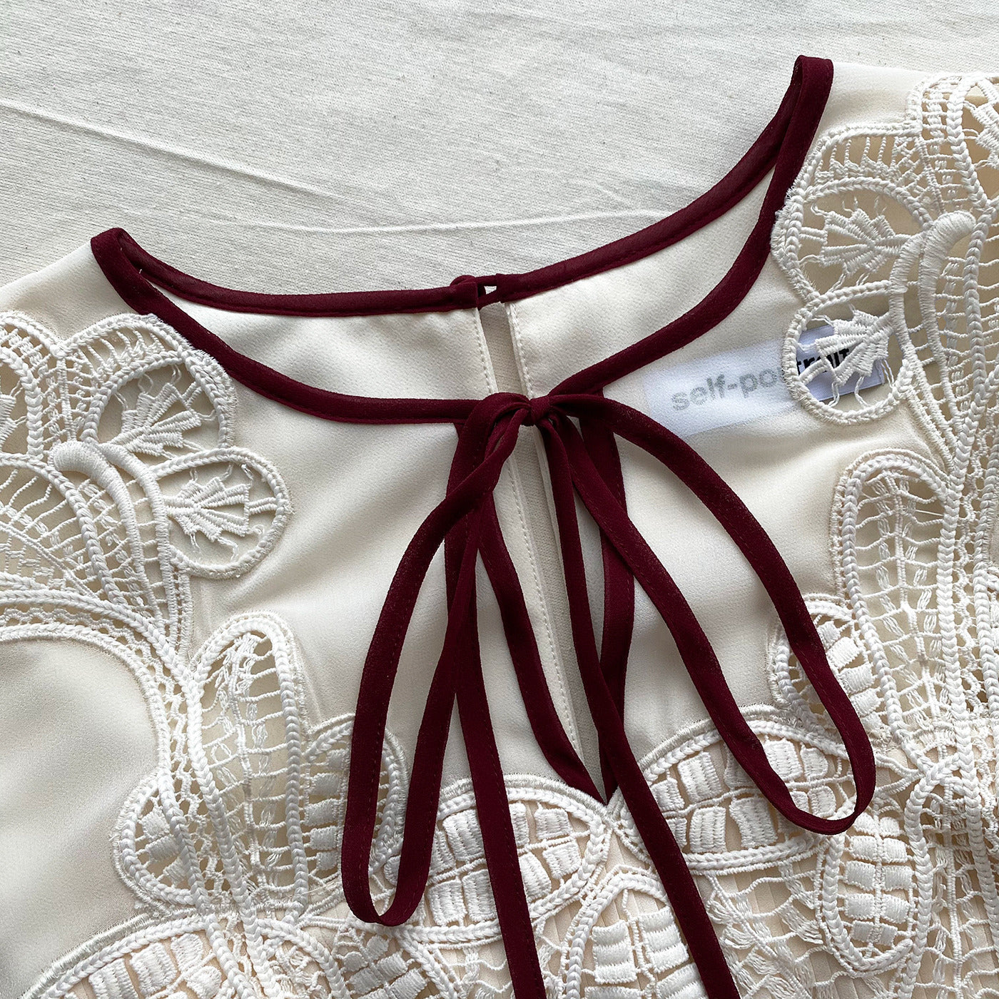 Ivory Macrame Lace Chiffon Mini Dress