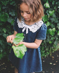 Lace Collar Denim Kids Mini Dress