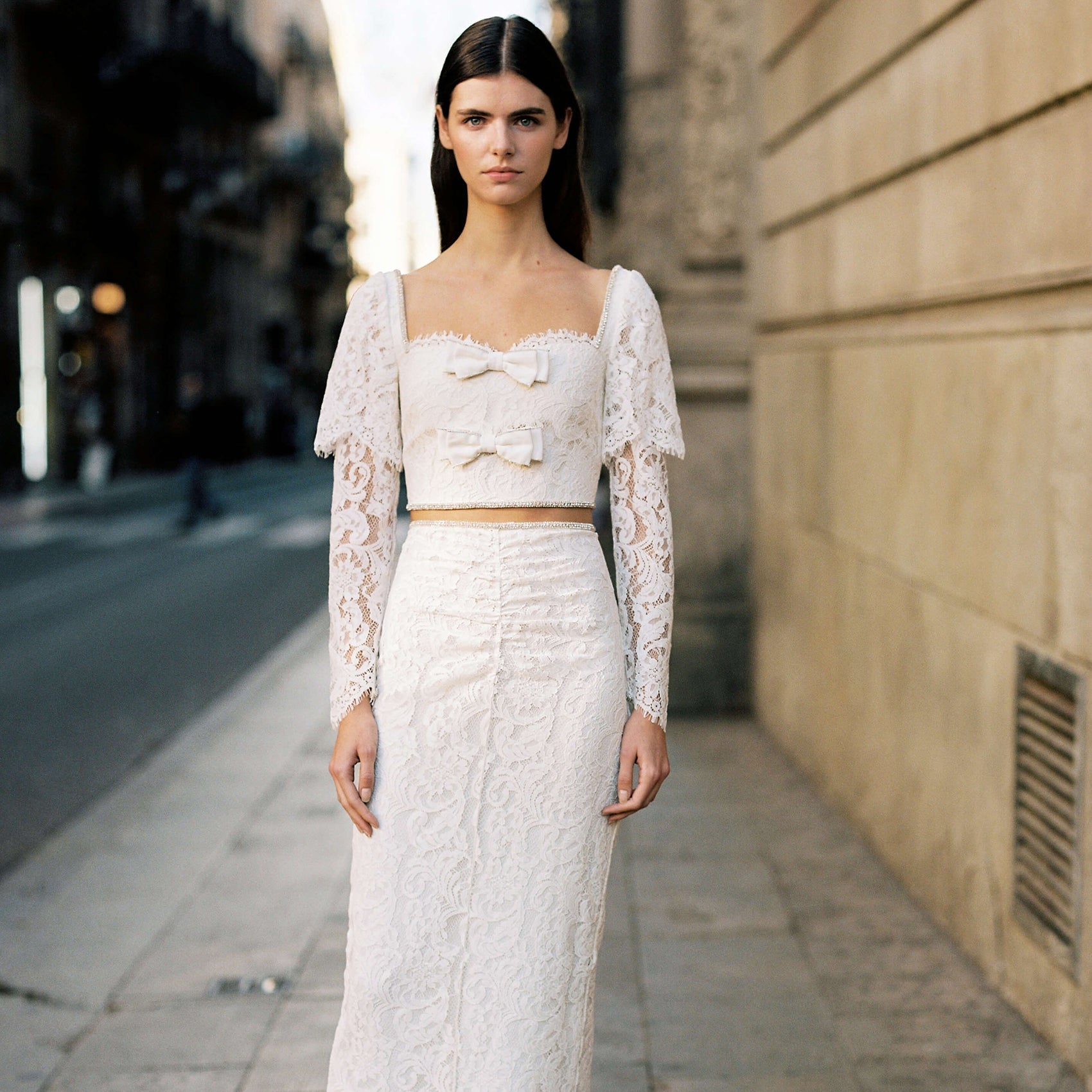 Cream Cord Lace Midi Skirt