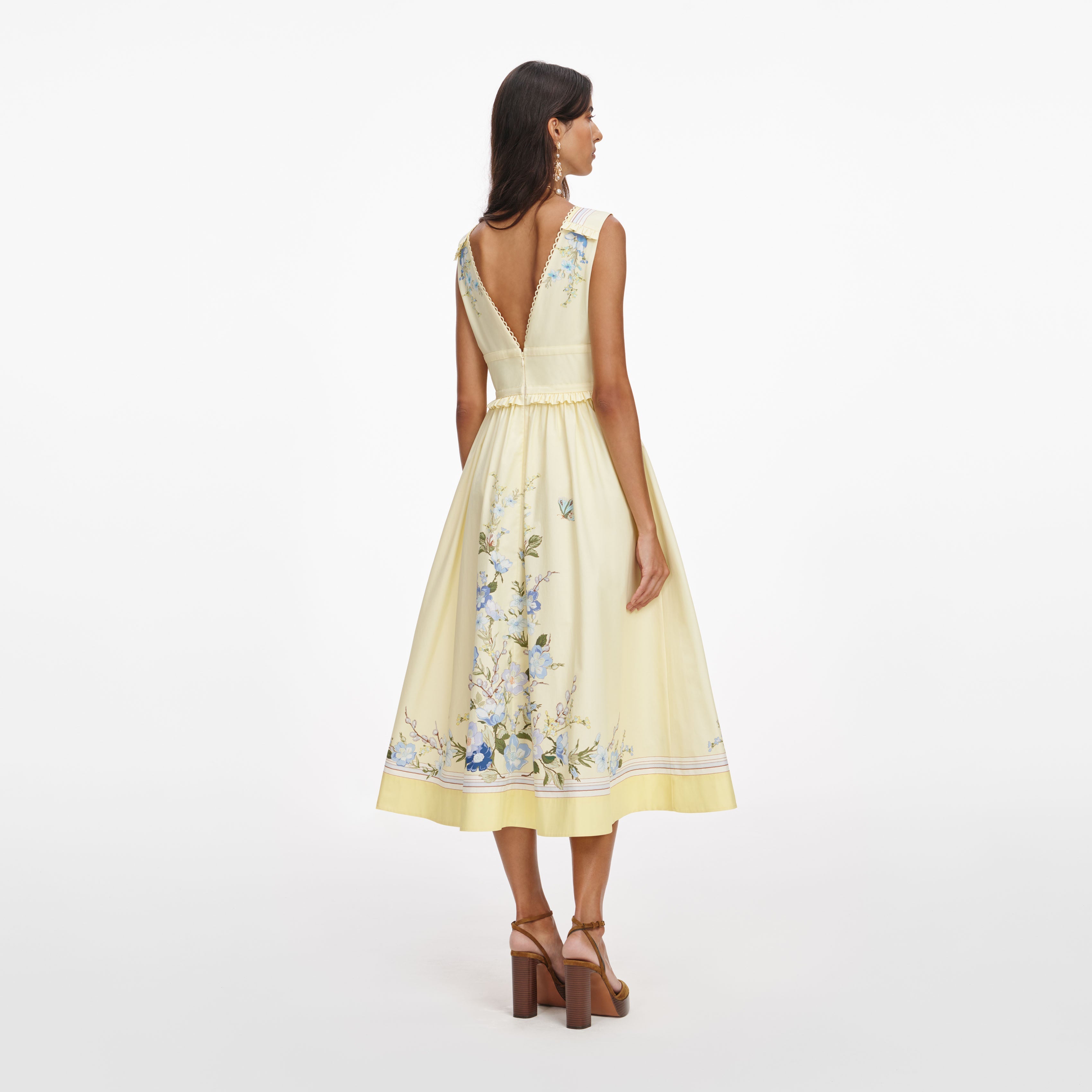 Yellow Floral Cotton Midi Dress