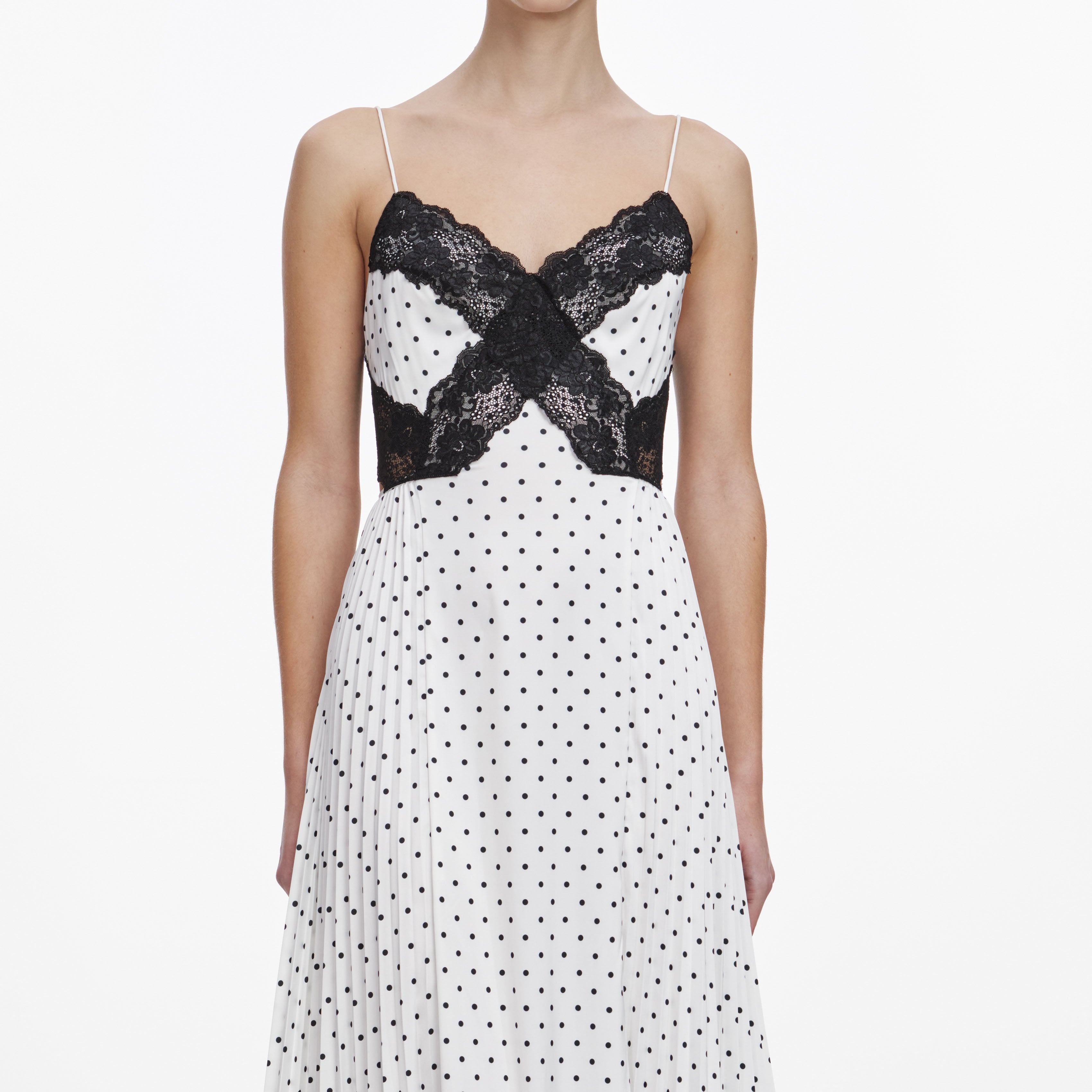 White Polka Dot Satin Lace Maxi Dress