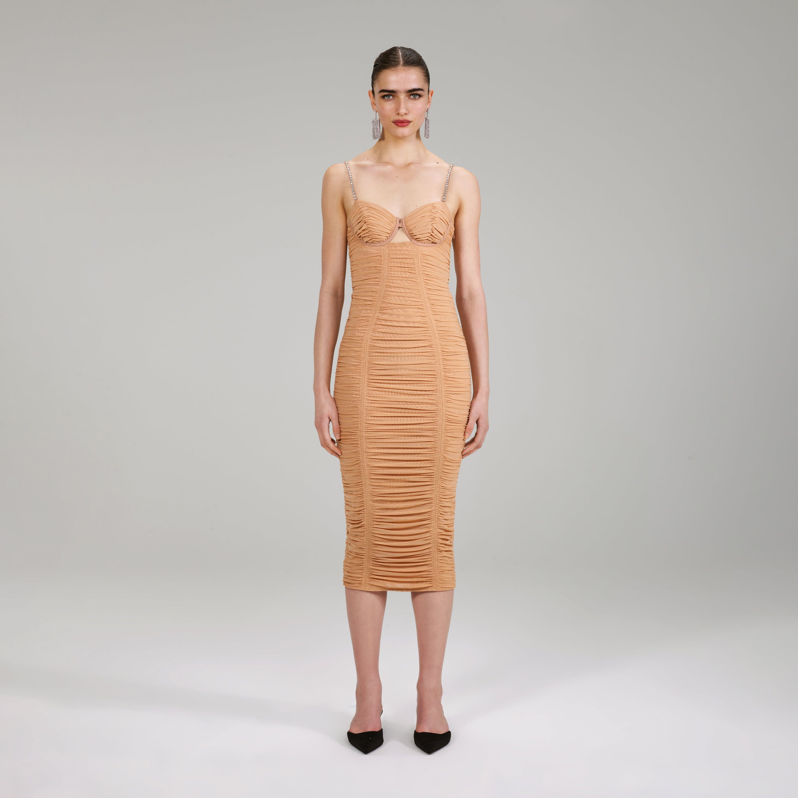 Nude Power Mesh Midi Dress