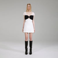 White And Black Crepe Bow Mini Dress