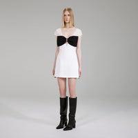 White And Black Crepe Bow Mini Dress