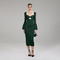 Green Lurex Knit Midi Dress