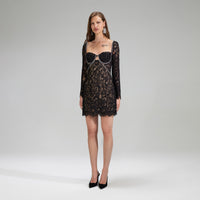 Black Corded Lace Mini Dress